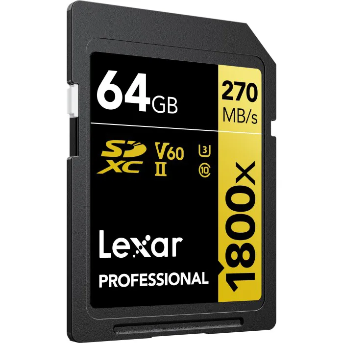 Lexar LSD1800064G-BNNNU — LEXAR PROFESSIONAL SDXC MEMORY CARD, 1800X 64GB, CLASS 10, UHS-II, U3, GOLD SERI