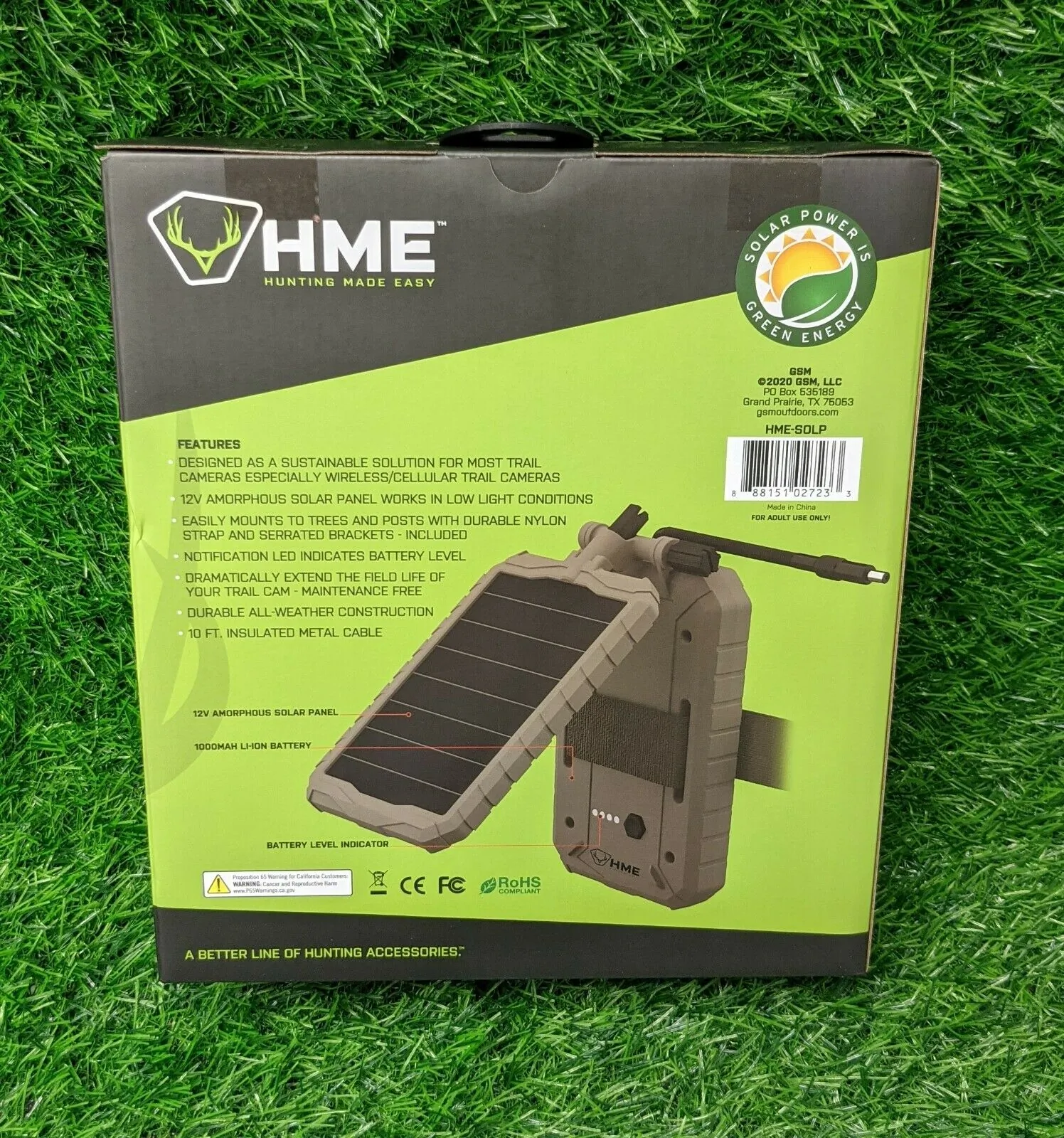 HAWK HMESOLP - HME Solar Power Panel - 1000 mAh  10ft insulated metal cable