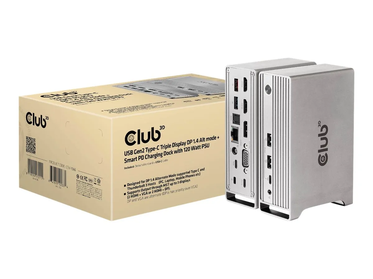 CLUB 3D CSV-1568 — CLUB 3D CSV-1568 USB-C GEN2 TRIPLE DISPLAY DP ALT MODE + SMART PD CHARGING DOCK