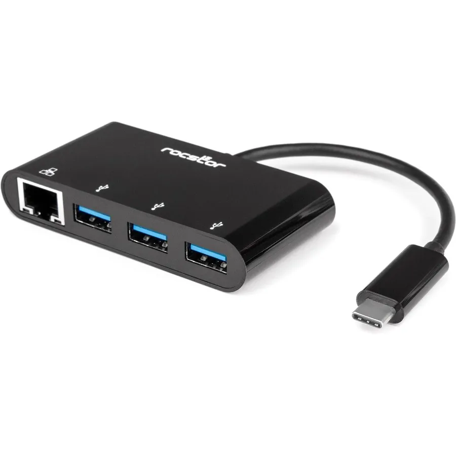 ROCSTOR Y10A251-B1 — PREMIUM 3 PORT USB-C HUB WITH GIGABIT ETHERNET USB C TO 3X USB-A USB 3.0 HUB WIT