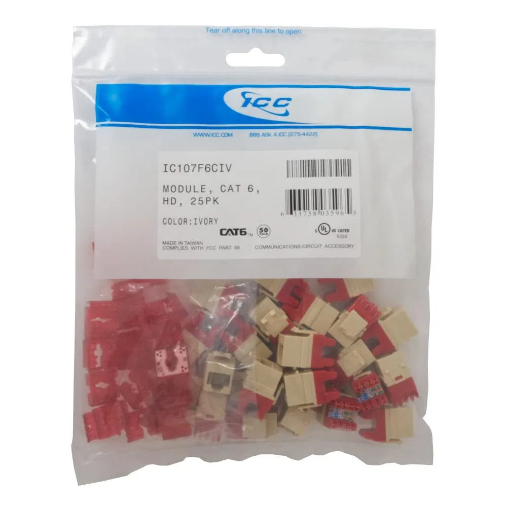 Cablesys ICC-IC107F6CIV — ICC ICC-IC107F6CIV Module, Cat 6, Hd, 25pk, Ivory