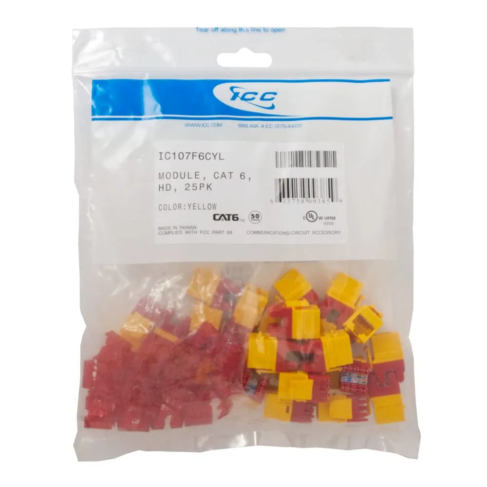 Cablesys ICC-IC107F6CYL — ICC ICC-IC107F6CYL Module, Cat 6, Hd, 25pk, Yellow