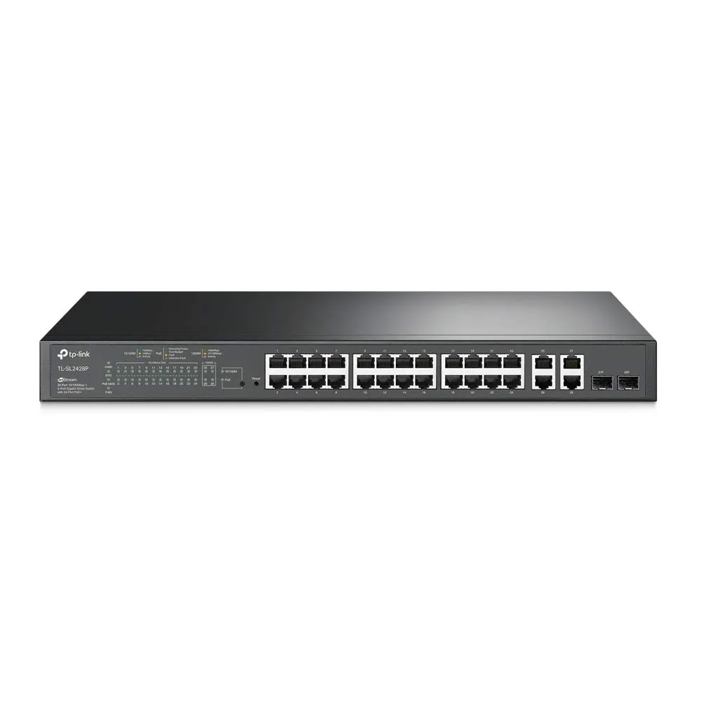TPLINK TL-SL2428P — JETSTREAM 24-PORT 10/100MBPS + 4-PORT GIGABIT SMART SWITCH WITH 24-PORT POE+