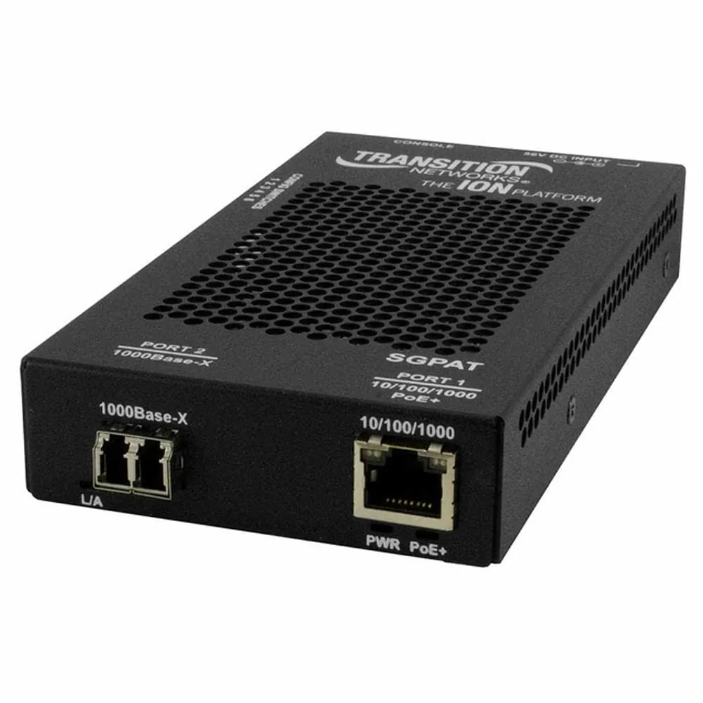 Lantronix SGPAT1039-105-FNA — 10/100/1000 POE+ RJ-45 TO 1000BASE-SX MM LC MEDIA CONVERTER FEDERAL -NA PS