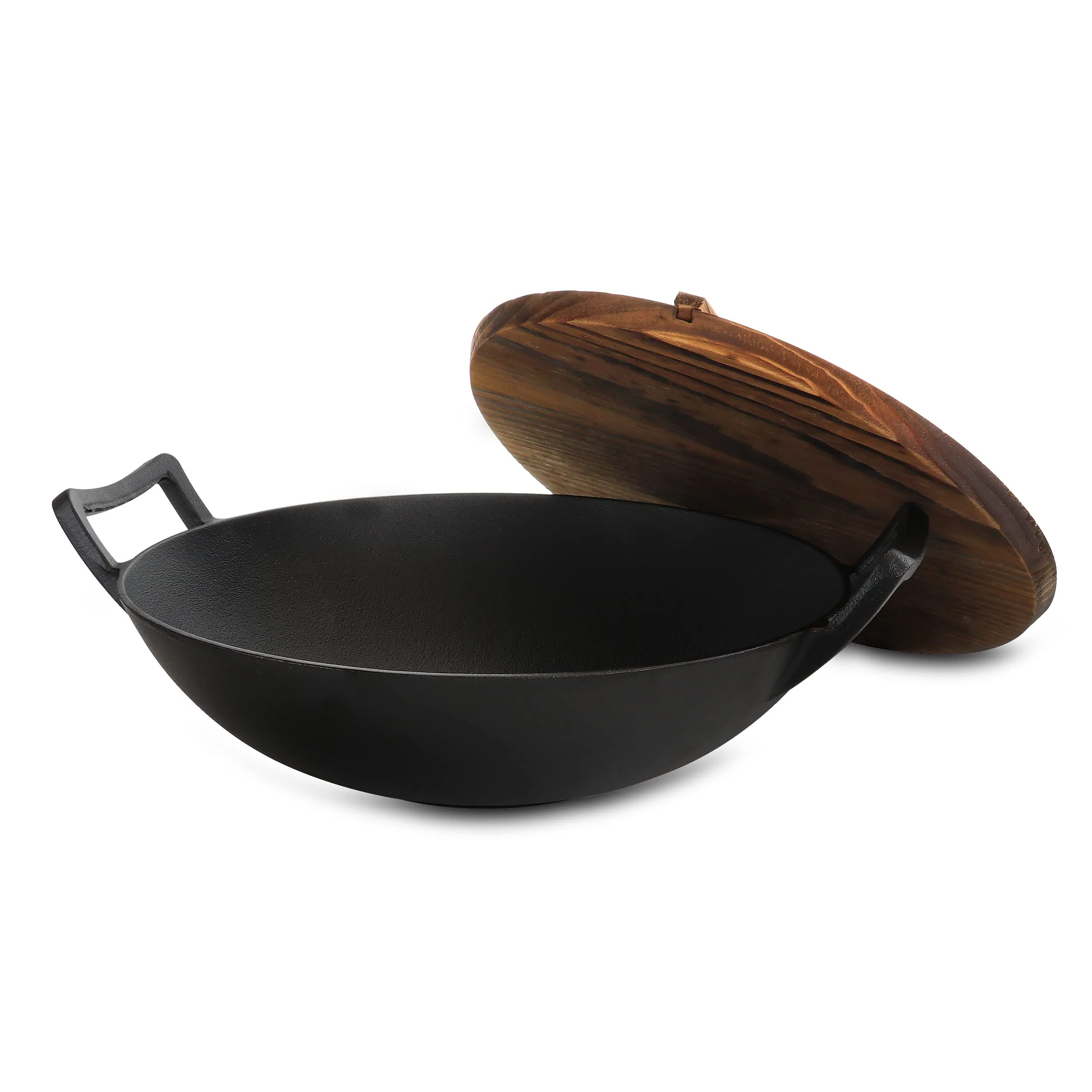 MegaChef MCCI-800 — MegaChef 2 Piece 14 Inch Heavy Duty Cast Iron Wok with Wood Lid