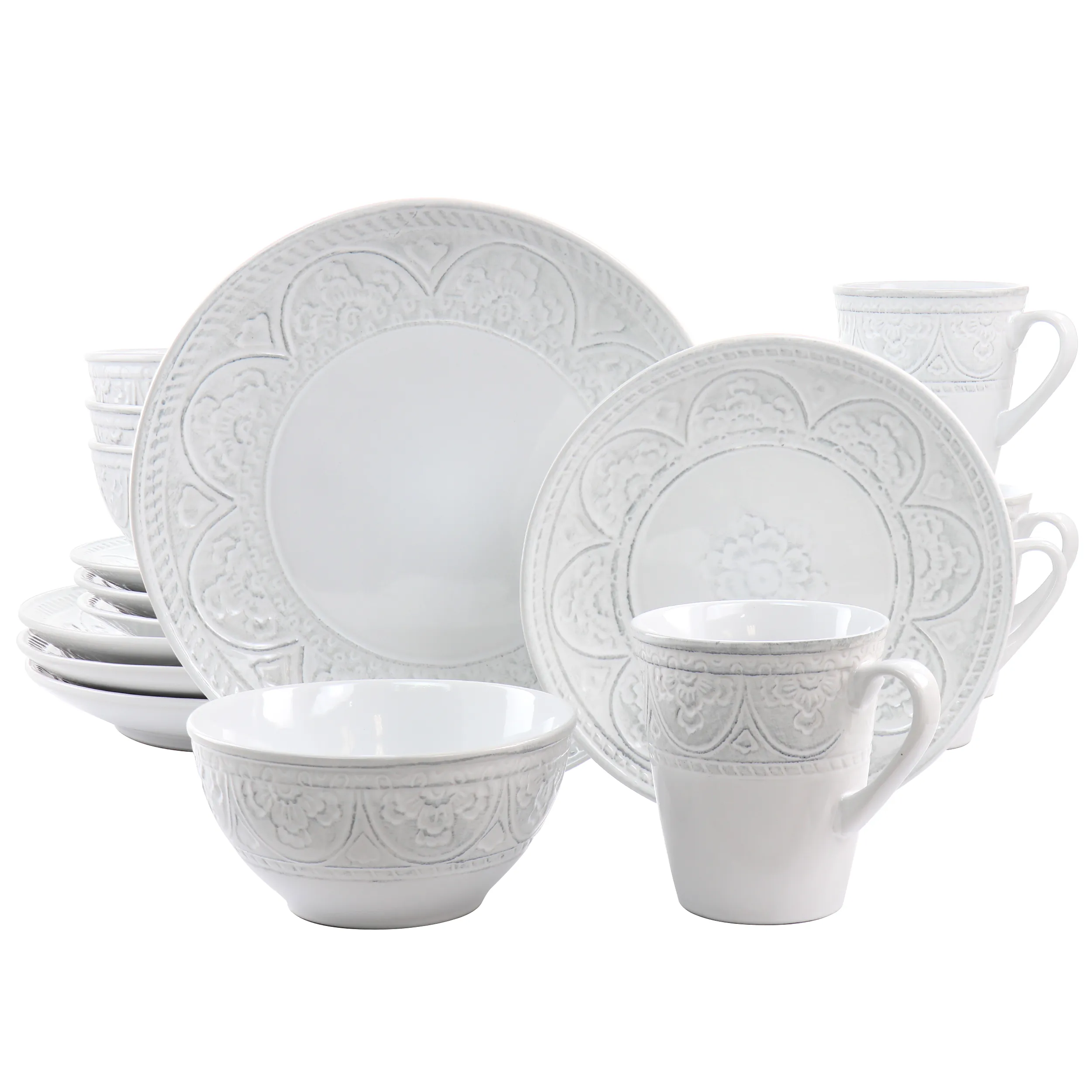 Gibson 114441.16 - Gibson Elite Juneau 16 Piece Stoneware Dinnerware Set in Whi