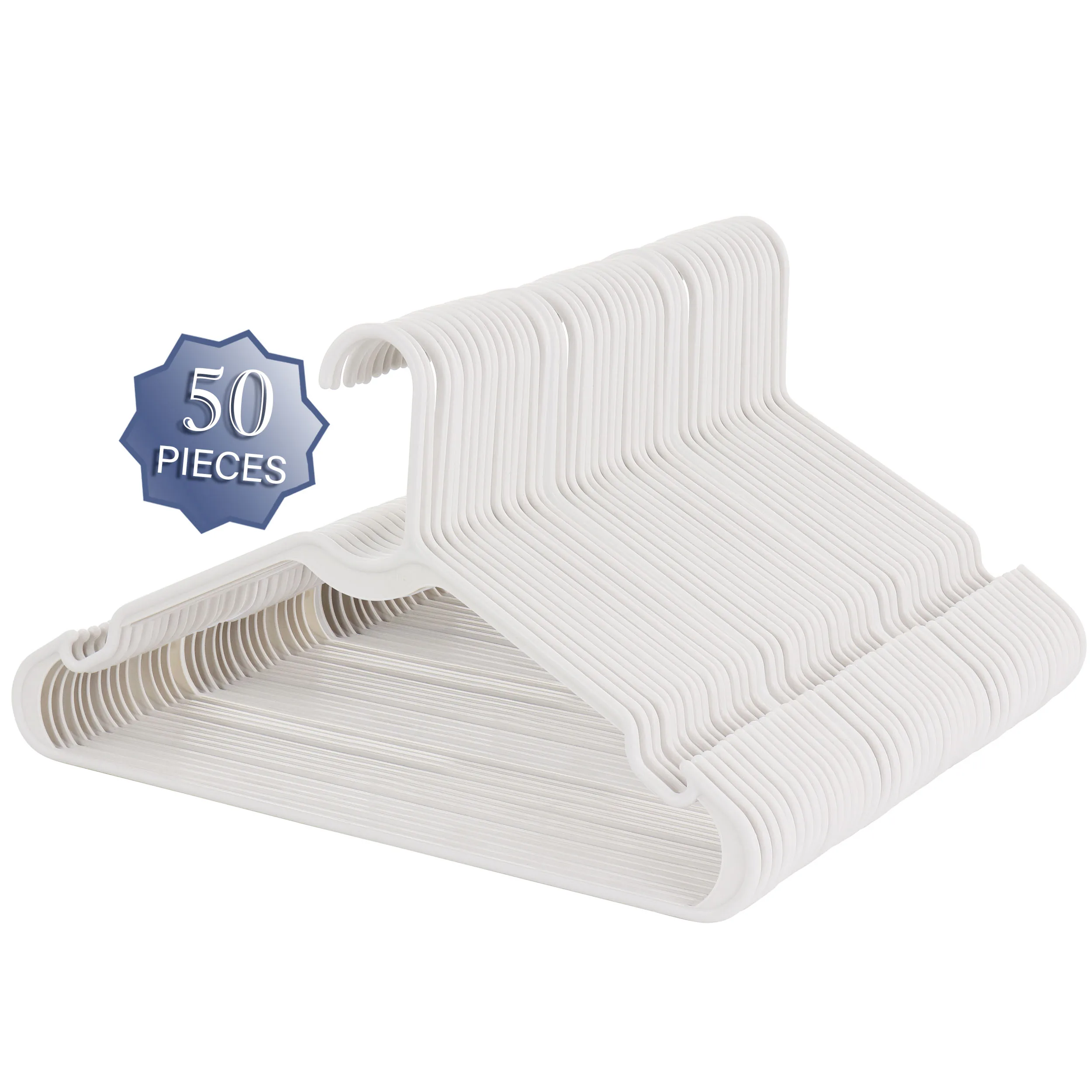 ELAMA ELH-009-WHITE — Elama Home 50 Piece Plastic Hanger Set with Notched Shoulders in White