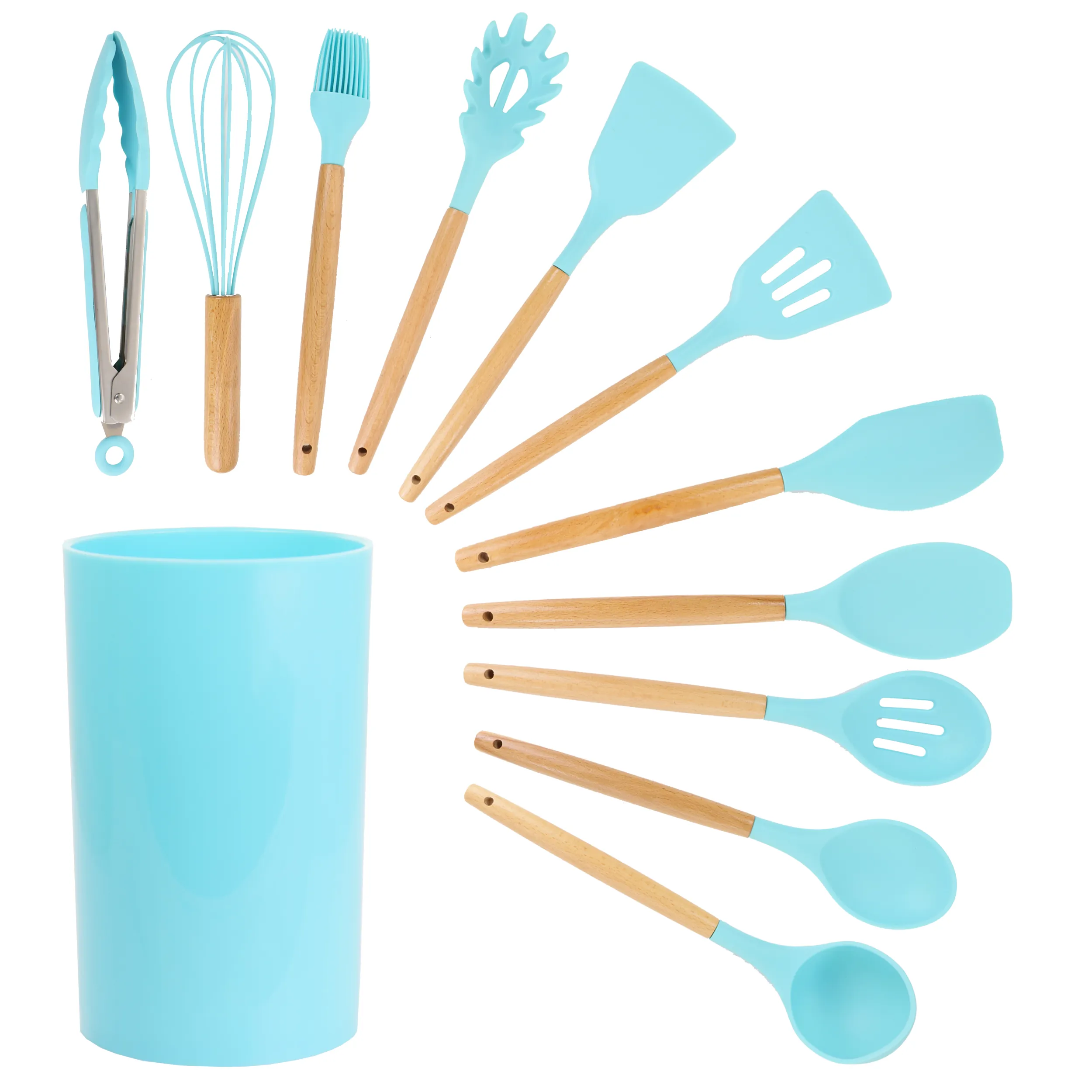 MegaChef MGSP-560 — MegaChef Light Teal Silicone and Wood Cooking Utensils, Set of 12