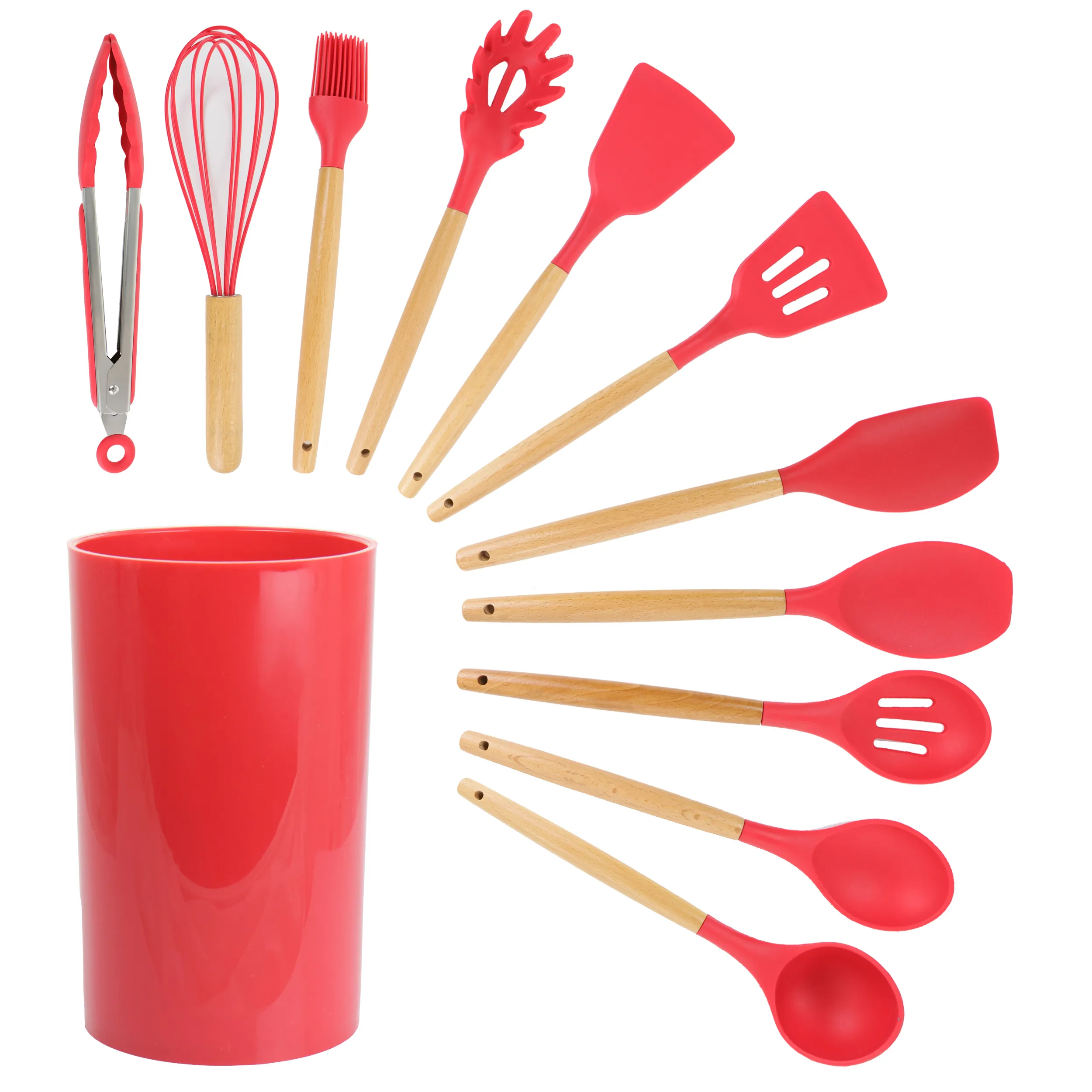MegaChef MGSP-570 — MegaChef Red Silicone and Wood Cooking Utensils, Set of 12