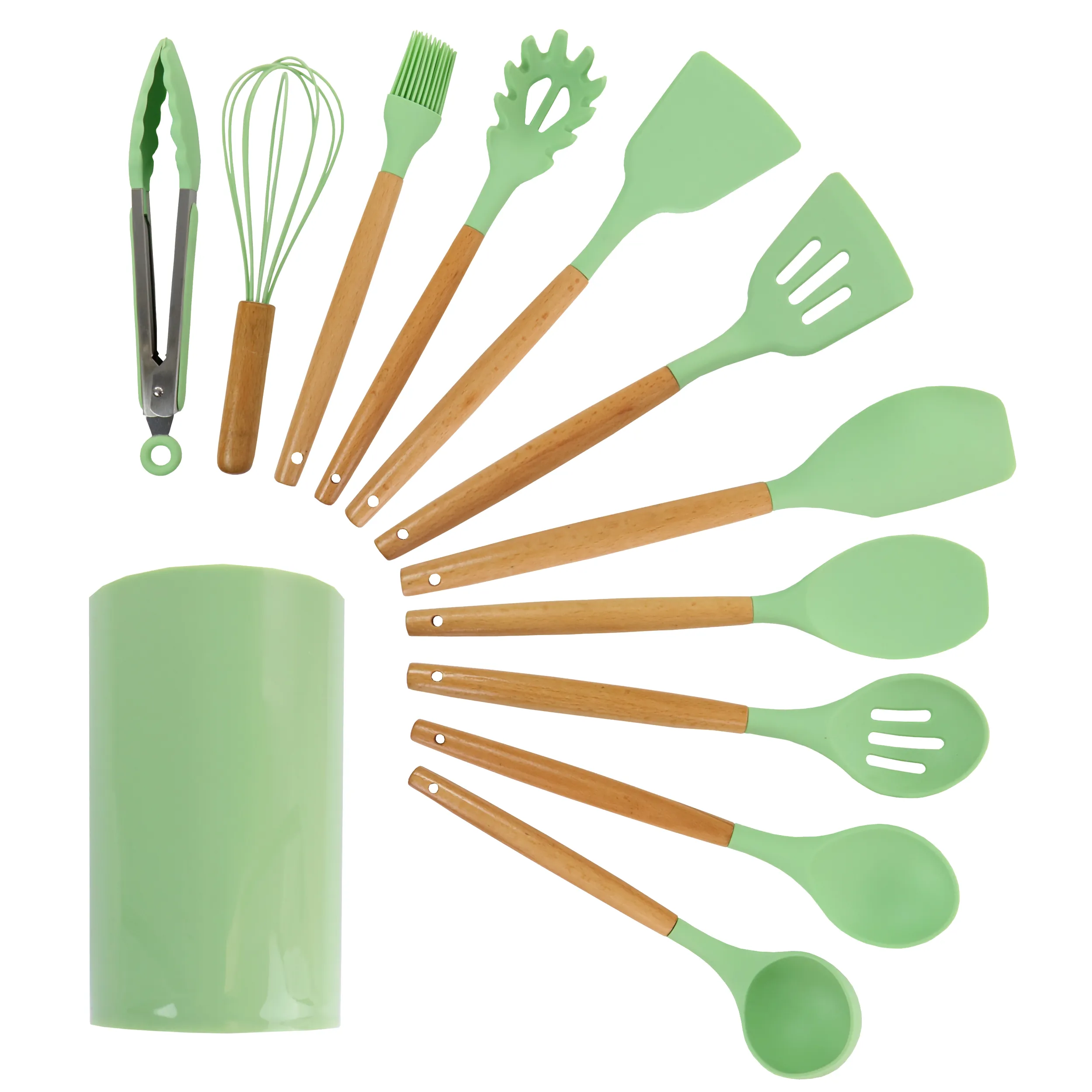 MegaChef MGSP-540 — MegaChef Mint Green Silicone and Wood Cooking Utensils, Set of 12