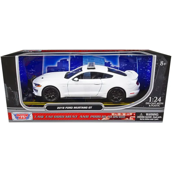 Motormax 76979w — 2018 Ford Mustang GT Police Car Unmarked Plain White "Law Enforcement and Public Service" Series 1/24 Diecast Model Car by Motormax