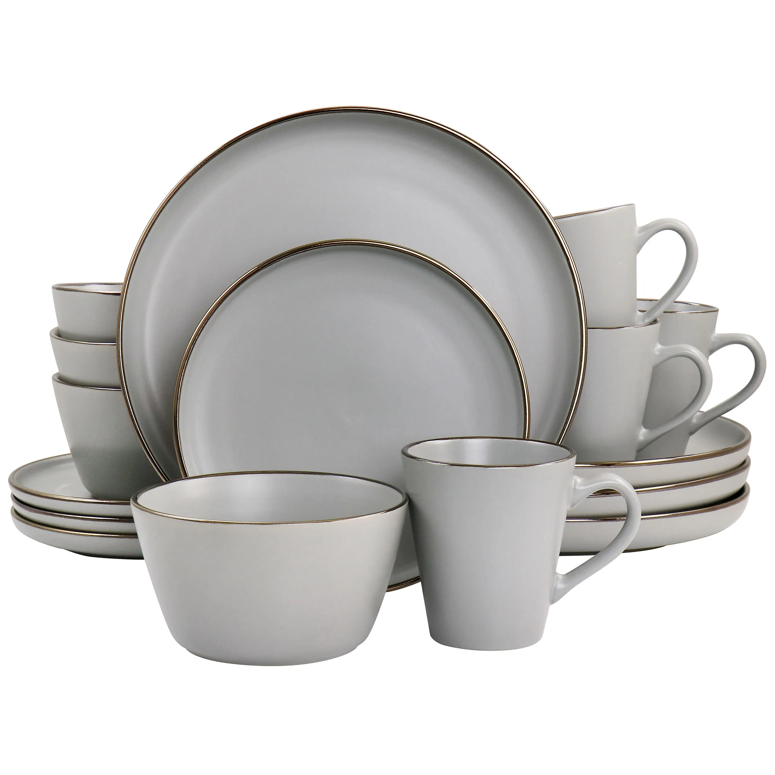 ELAMA ELM-LOUIS16 — Elama Louis 16 Piece Stoneware Dinnerware Set in Matte Slate with Gold Rim