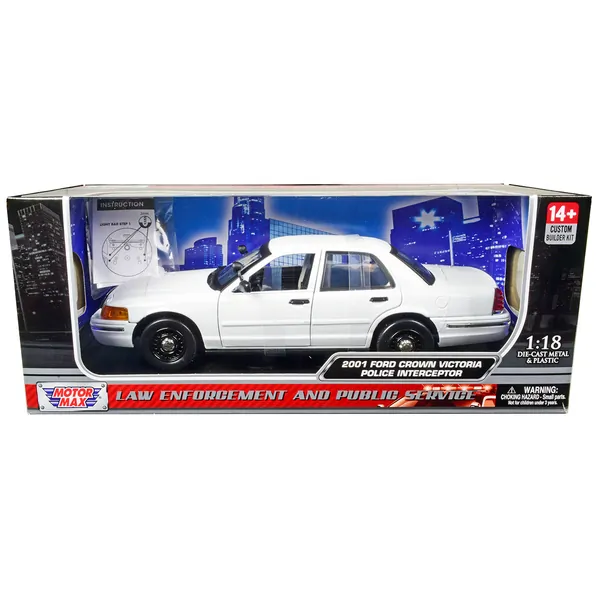 Motormax 73517BB — 2001 Ford Crown Victoria Police Car Unmarked White "Custom Builder's Kit" Series 1/18 Diecast Model Car by Motormax