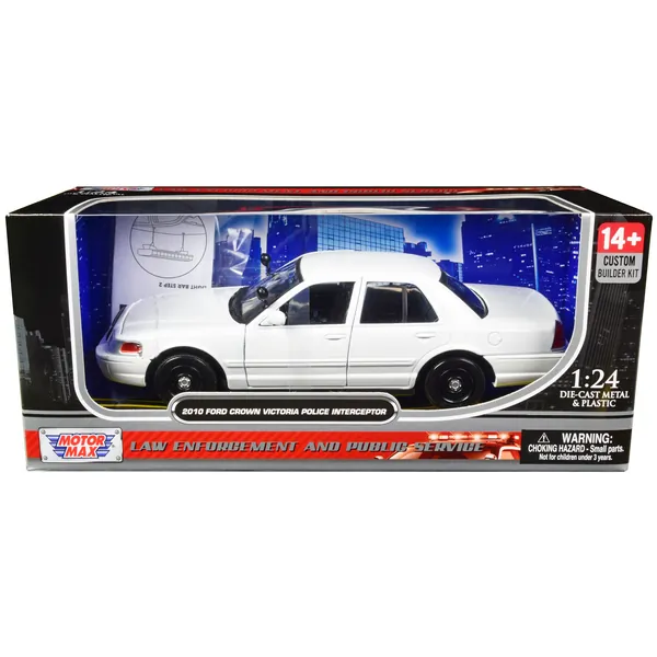 Motormax 76469BB — 2010 Ford Crown Victoria Police Interceptor Unmarked White "Custom Builder's Kit" Series 1/24 Diecast Model Car by Motormax