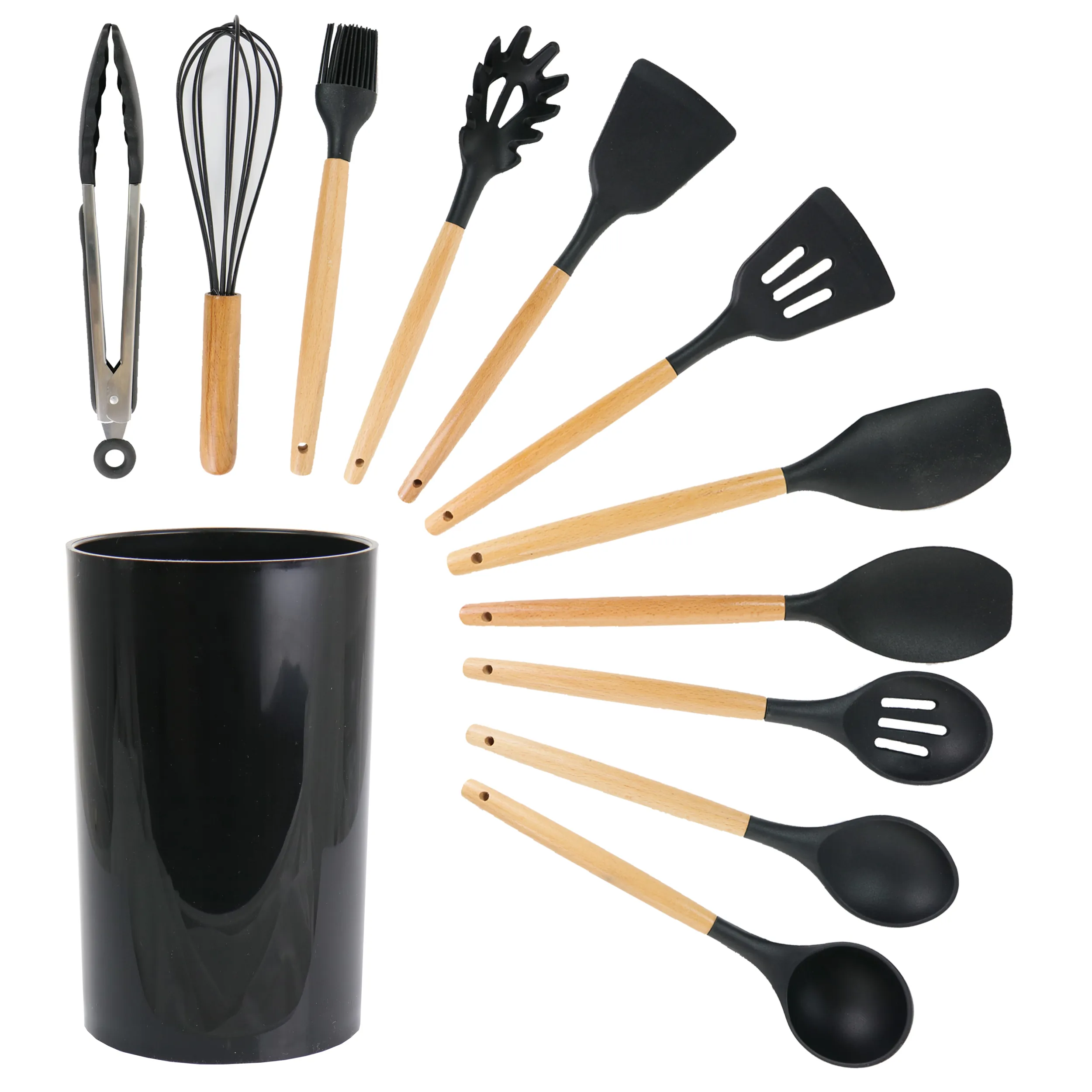 MegaChef MGSP-590 — MegaChef Black Silicone and Wood Cooking Utensils, Set of 12