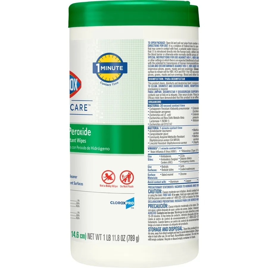 CLOROX CLO 30825 — Clorox Healthcare Hydrogen Peroxide Cleaner Disinfectant Wipes - Wipe - 155 / Canister - 155 / Each - White