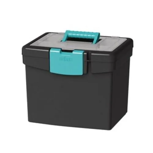 STOREX STX 61414B02C — Storex File Storage Box with XL Storage Lid - External Dimensions: 10.9 Length x 13.3 Width x 11 Height - 30 lb - Media Size Supported: Letter 8.50 x 11 - Clamping Latch Closure - Plastic - Black, Teal - For File, Folder - 1 Each