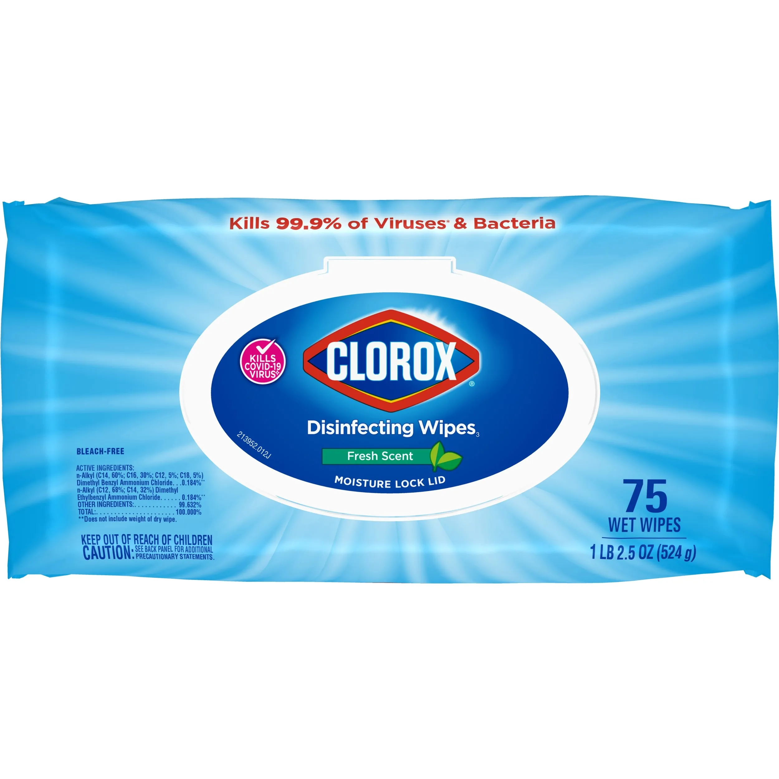 CLOROX CLO 31430 — Clorox Disinfecting Wipes Flex Pack - Fresh - White - Disinfectant, Bleach-free - For Multi Surface, Multipurpose - 75 Per Pack - 1 Each
