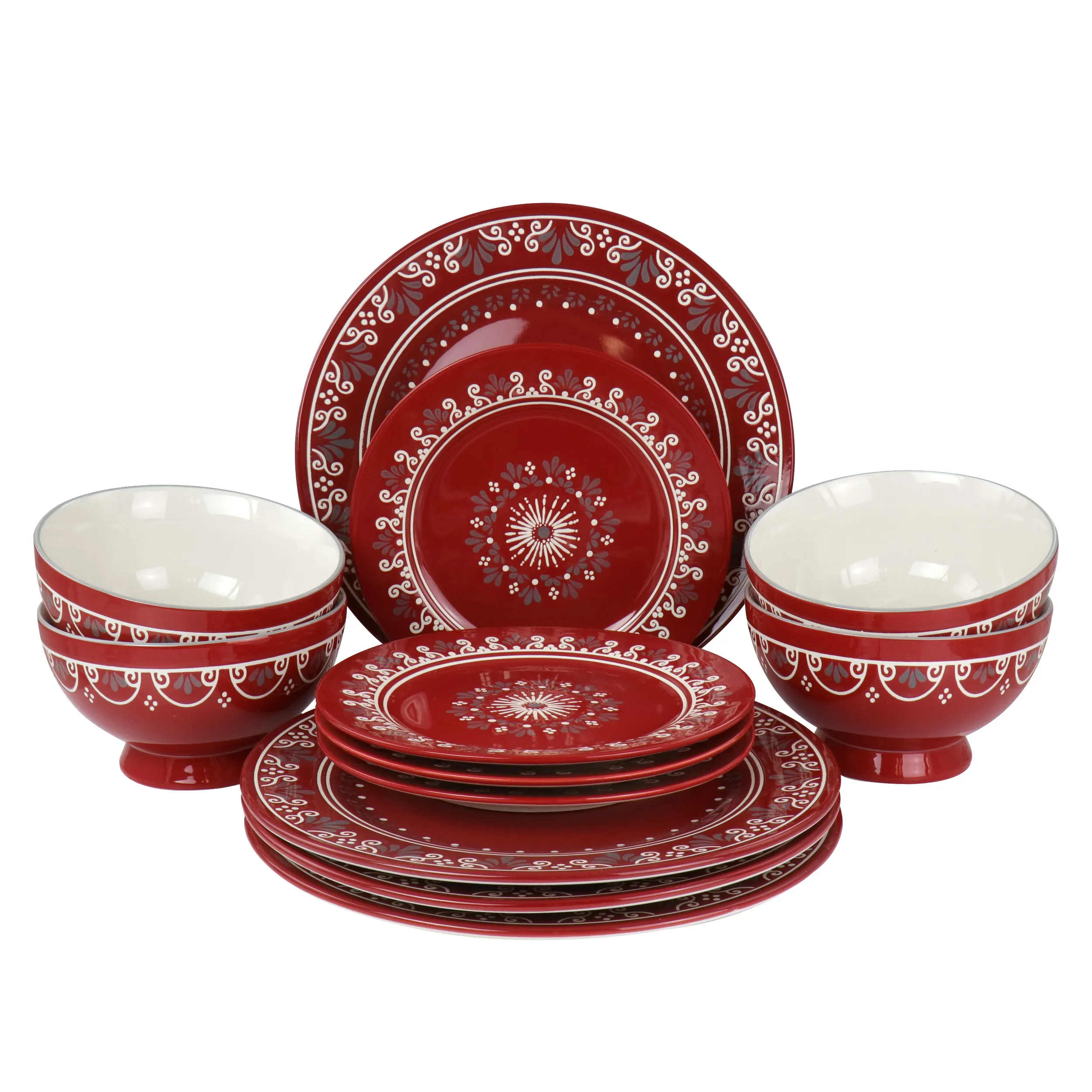 Gibson 127285.12 - Gibson Elite Coloma 12 Piece Stoneware Dinnerware Set in Red