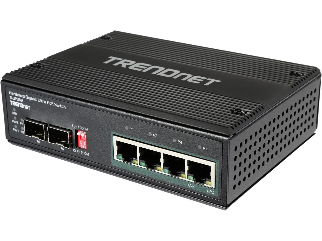 TRENDNET TIUPG62 — TRENDnet 6-Port Hardened Industrial Gigabit Ultra PoE DIN-Rail Switch - 4 Network, 2 Expansion Slot - Twisted Pair, Optical Fiber - Modular - 2 Layer Supported - Rail-mountable, Wall Mountable - Li