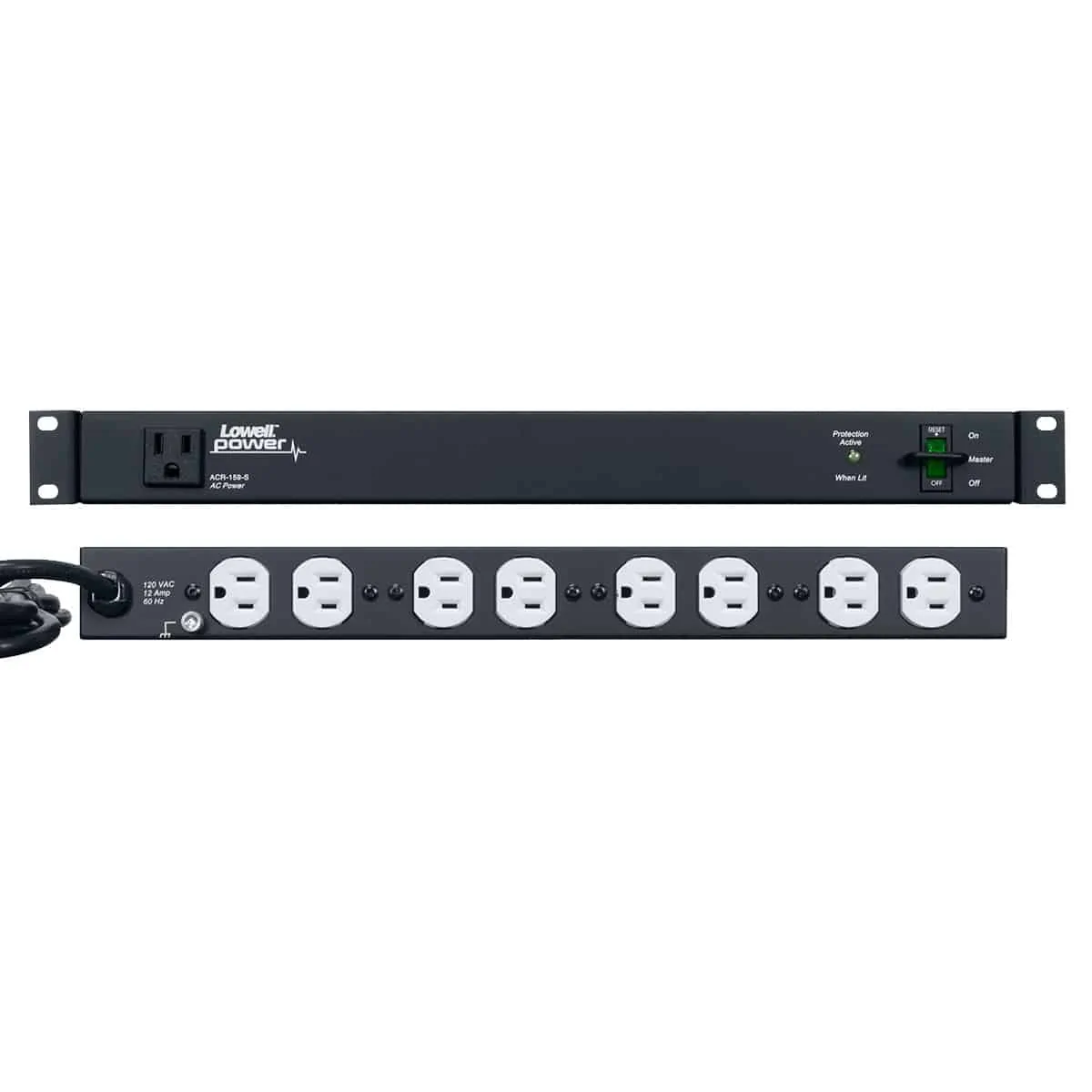 LOWELL MANUFACTURING 0181-0082 - Power Panel-15a 9-Outlets 1u 9 Cord 1-Stage Surge Supp With 