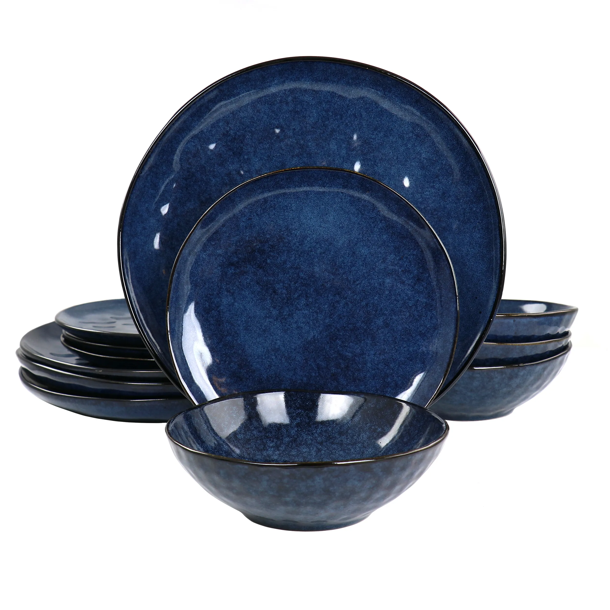 ELAMA ELM-SAMARAB — Elama Samara 12 Piece Stoneware Dinnerware Set in Blue