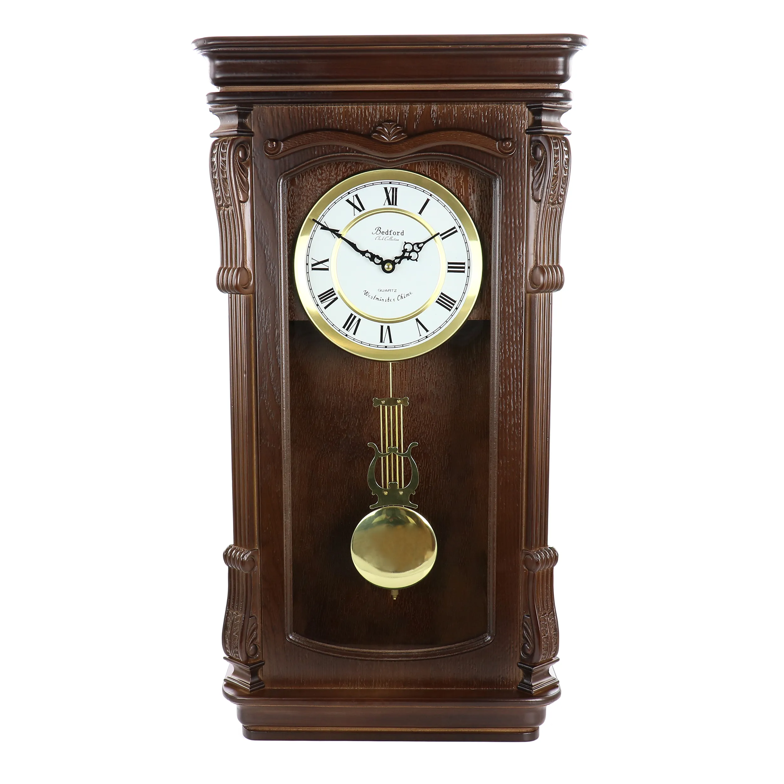 BEDFORD BED-9001C - Elegant Chiming Pendulum Wall Clock in Chestnut