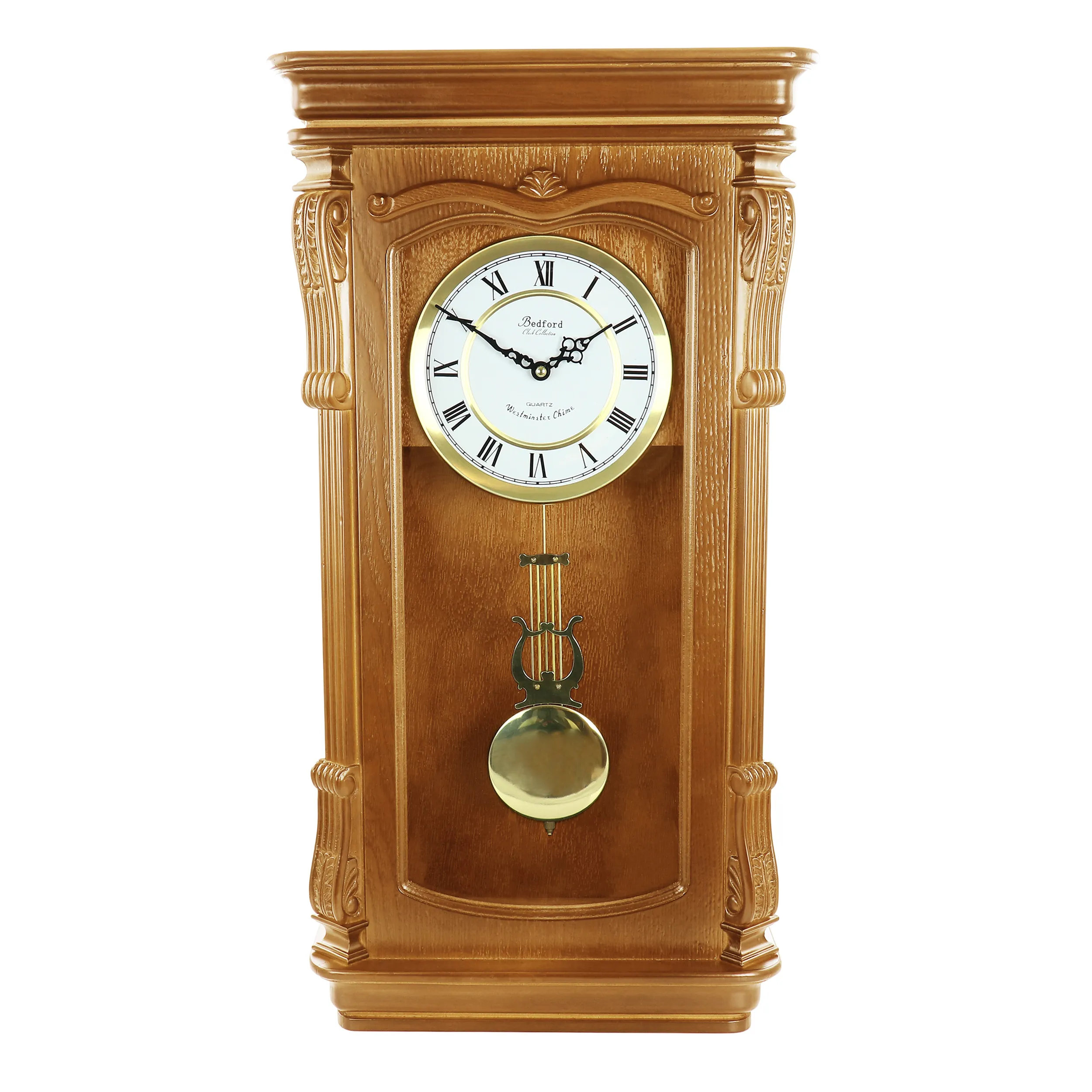 BEDFORD BED-9001O - Golden Oak Pendulum Wall Clock with Chimes