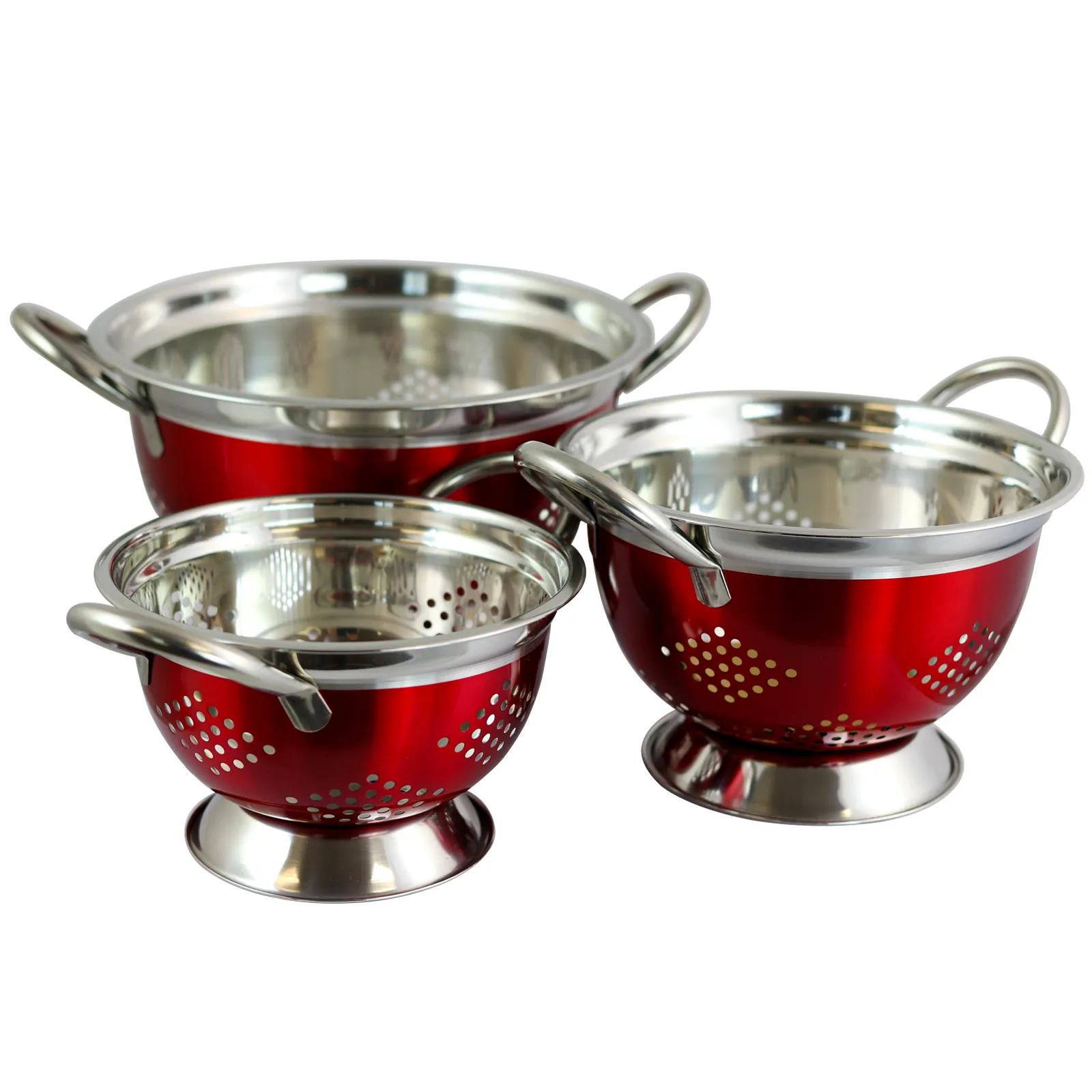 OSTER 109496.03 - Oster Metaline 3-Pack Asian Colander Set, Metallic Red