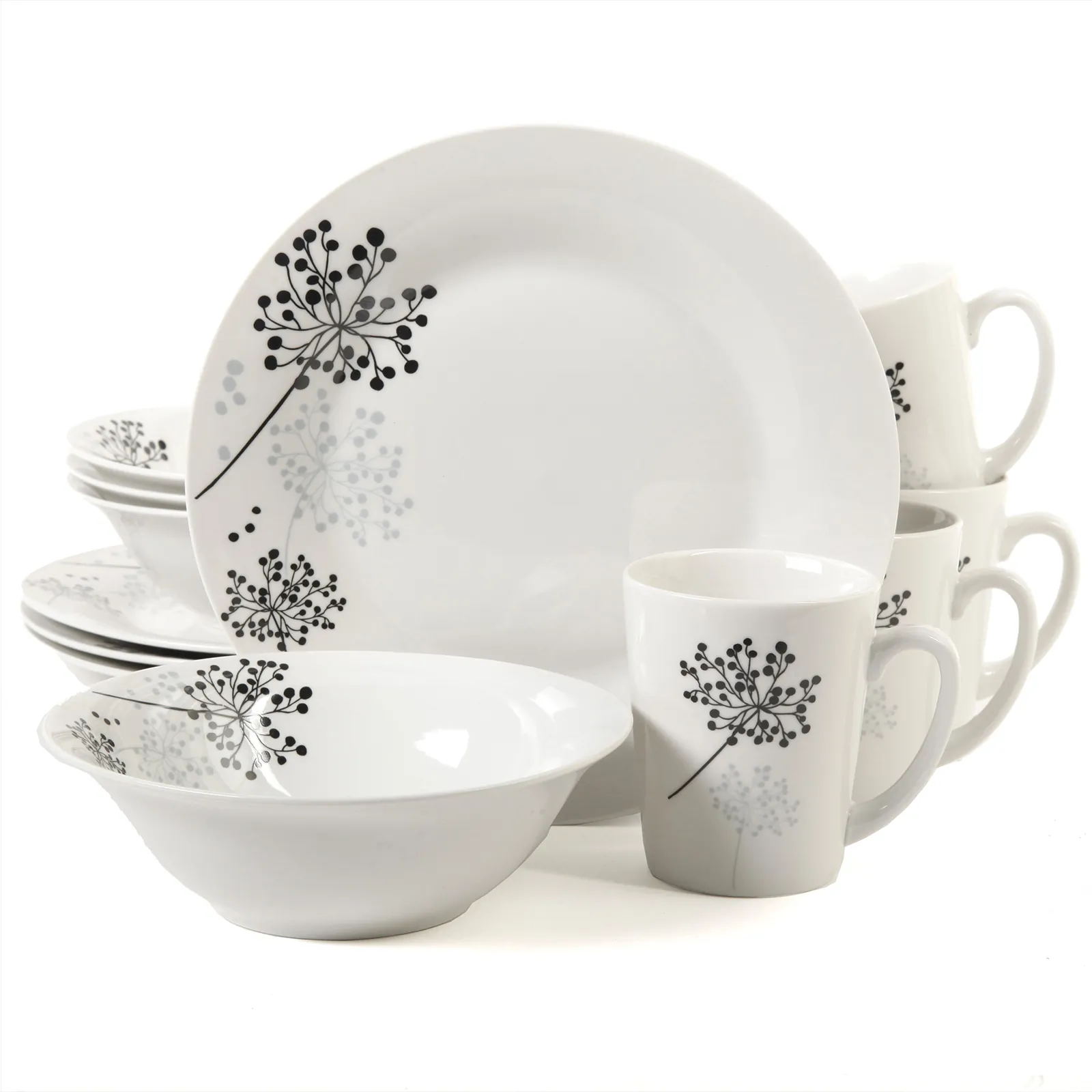 Gibson 91307.16 — Gibson Home Soho Lounge Square Dinnerware Set in Gray, Set of 16 Piece
