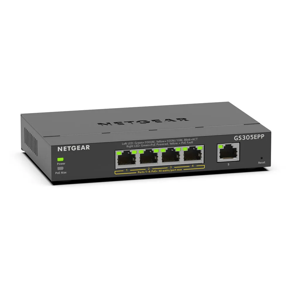 NETGEAR GS305EPP-100NAS — 5 Port GB HP PoE Smart Plus