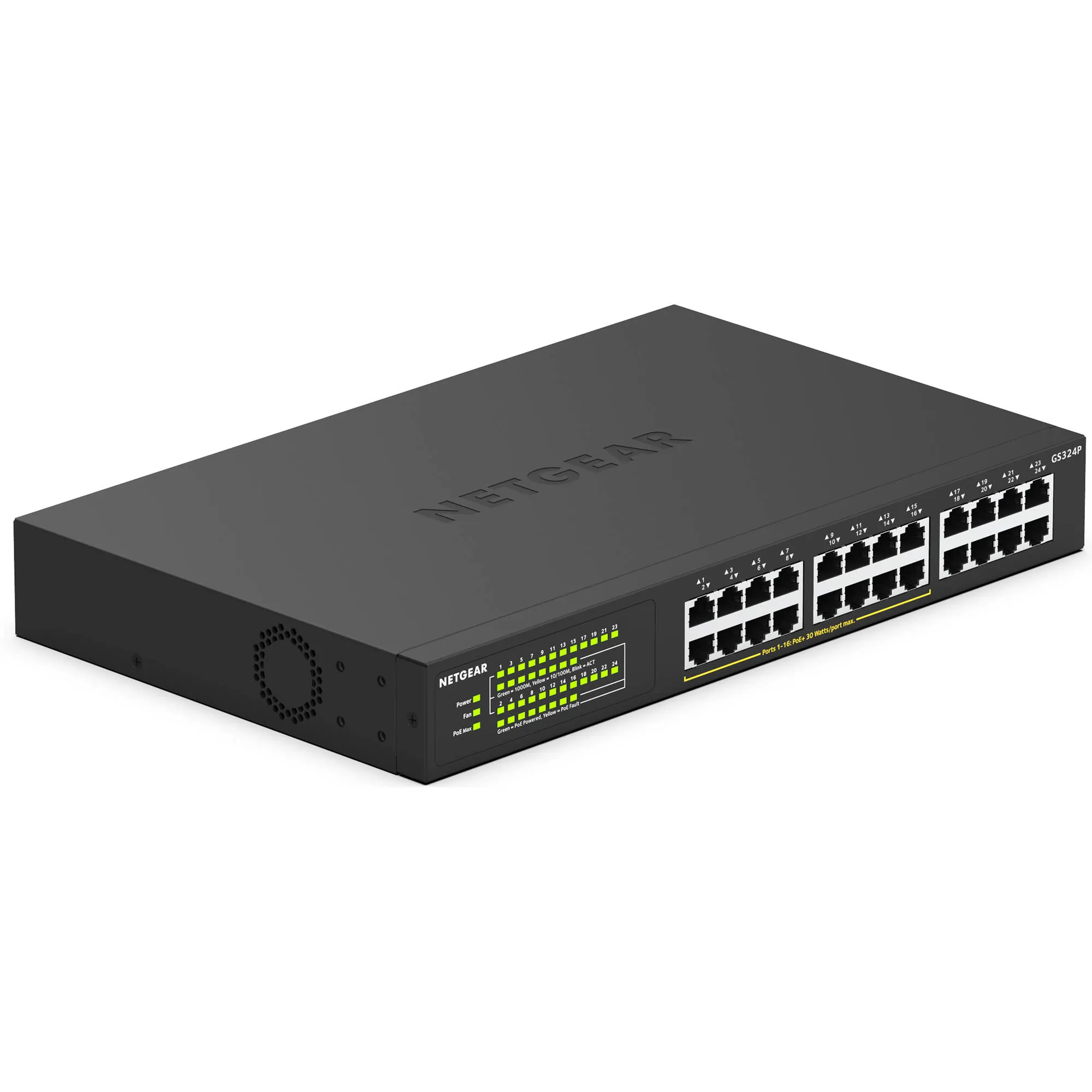 NETGEAR GS324P-100NAS — GS324P 24-PORT GIGABIT ETHERNET UNMANAGED POE+ SWITCH WITH 190W POE BUDGET AND 1