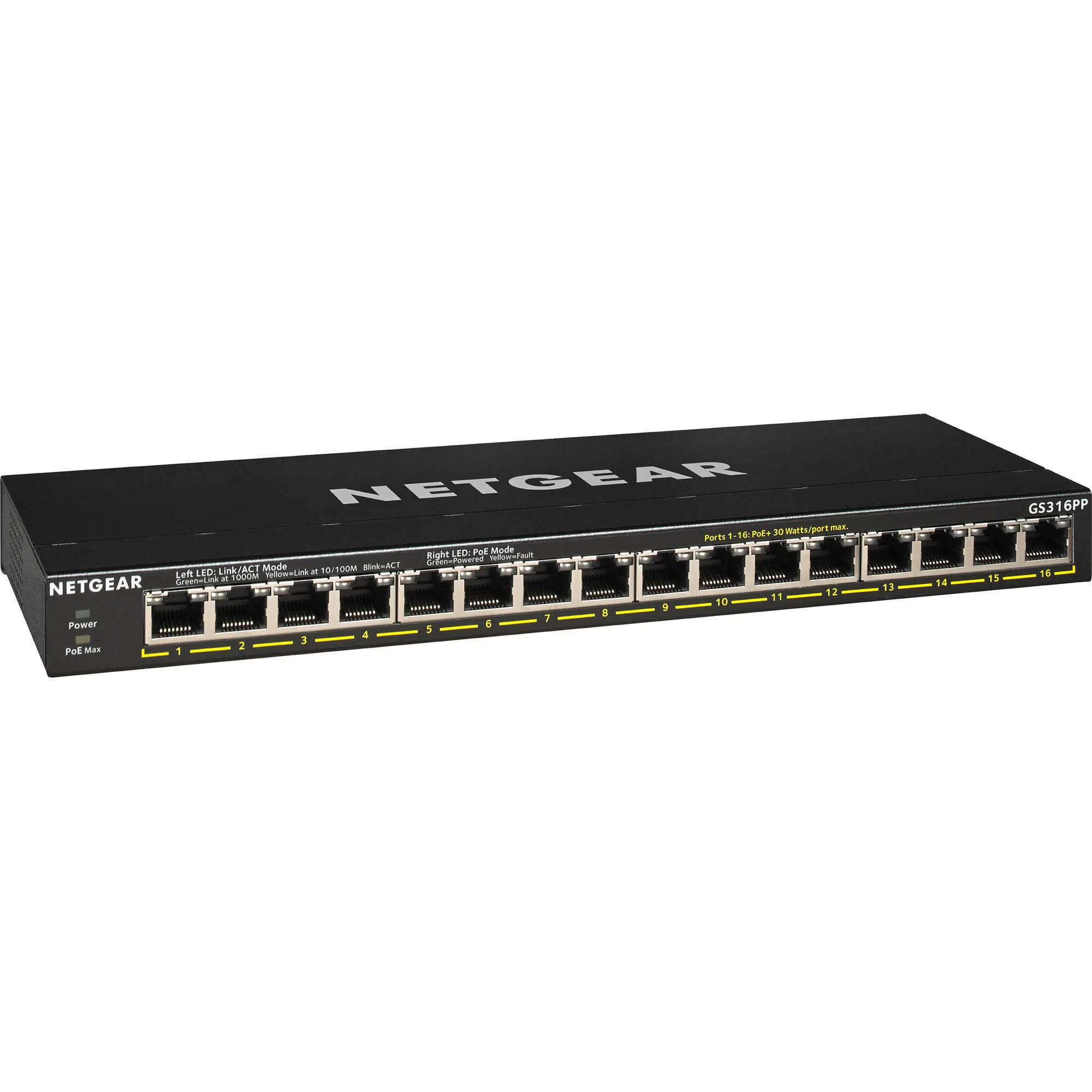 NETGEAR GS316PP-100NAS — 16PORT GIG UNMANAGED POE+WITH