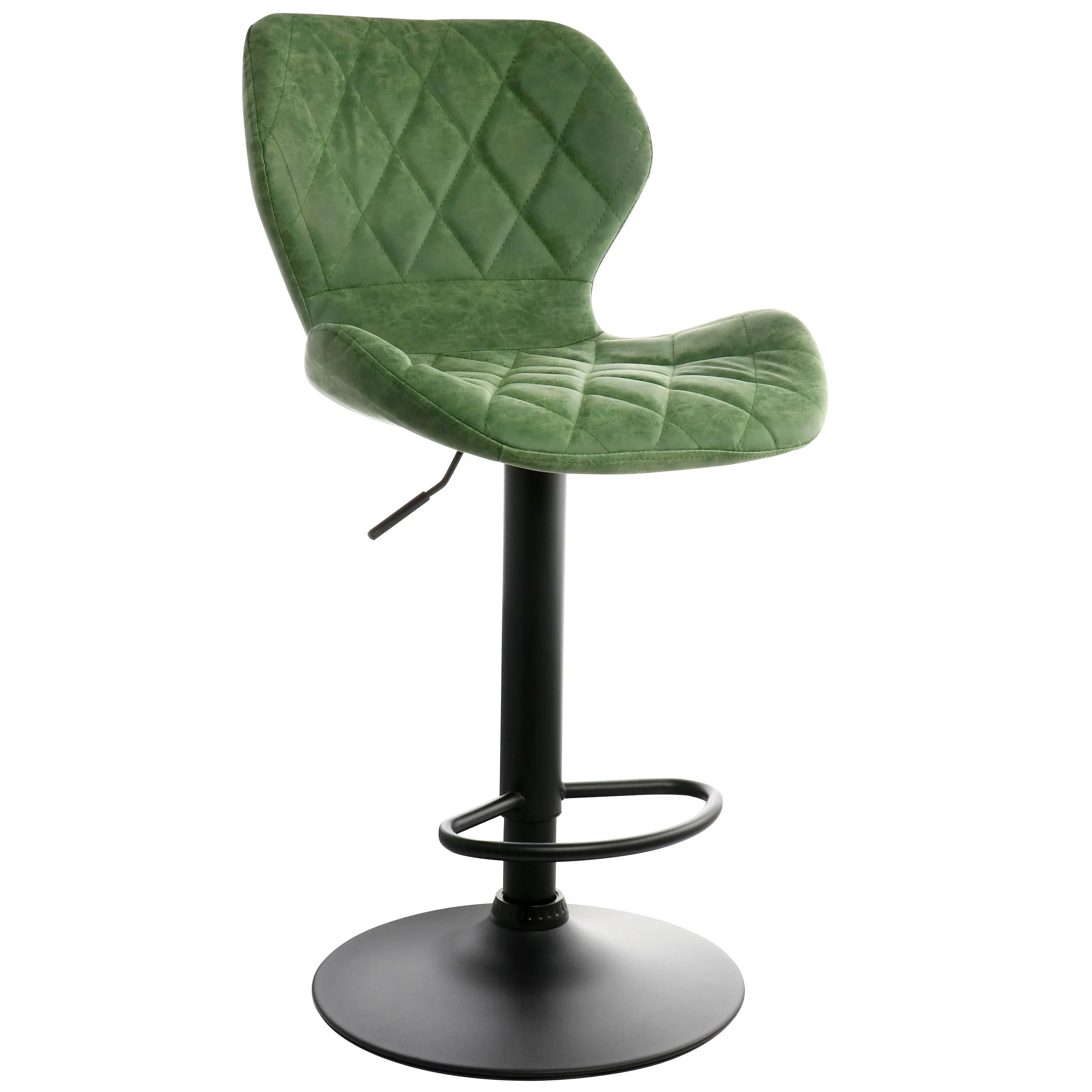 ELAMA ELM-799-45-GRN — Elama Vintage Faux Leather Adjustable Bar Stool in Green with Black Base