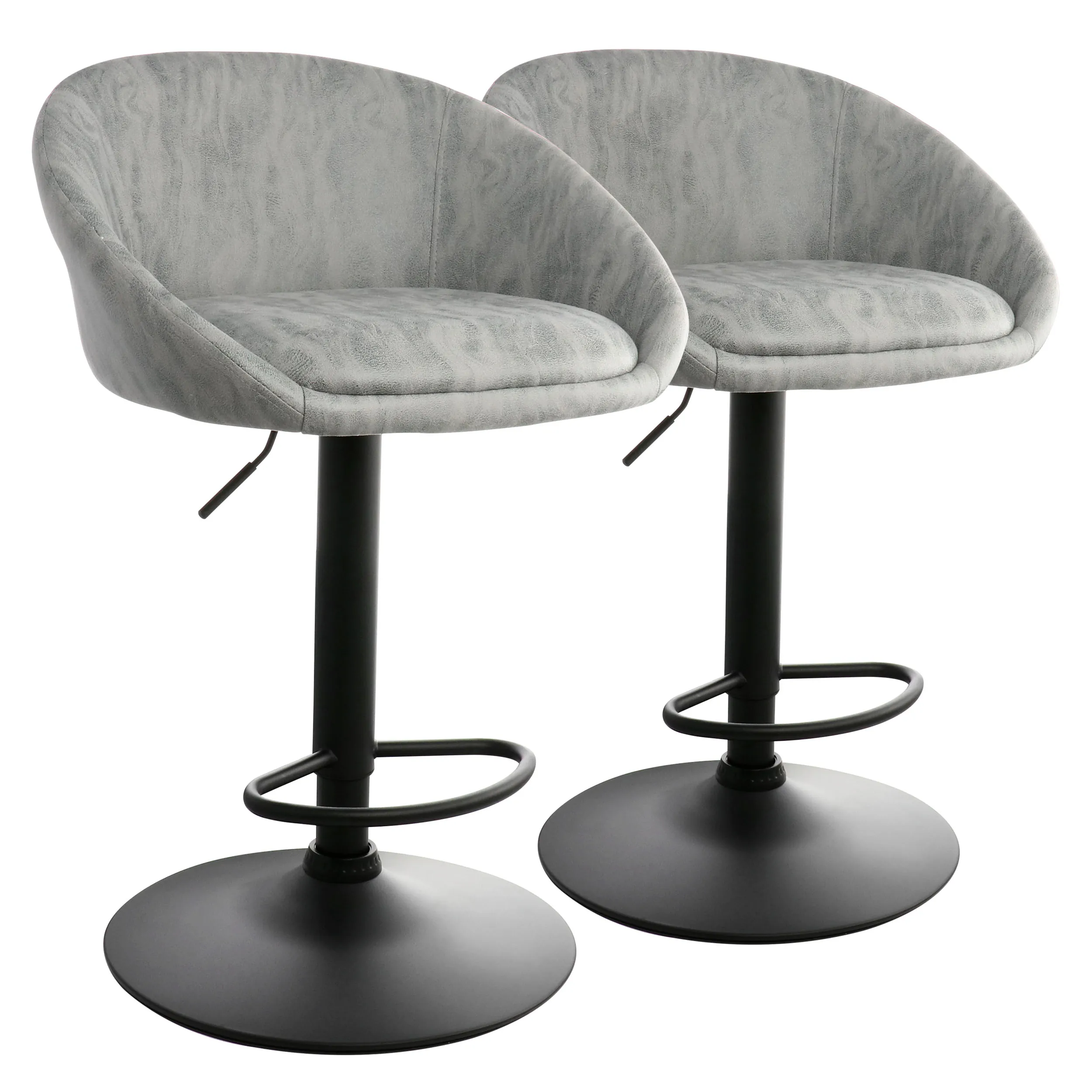 ELAMA ELM-281-GREY — Elama 2 Piece Cloth Adjustable Bar Stool Set in Gray with Black Base