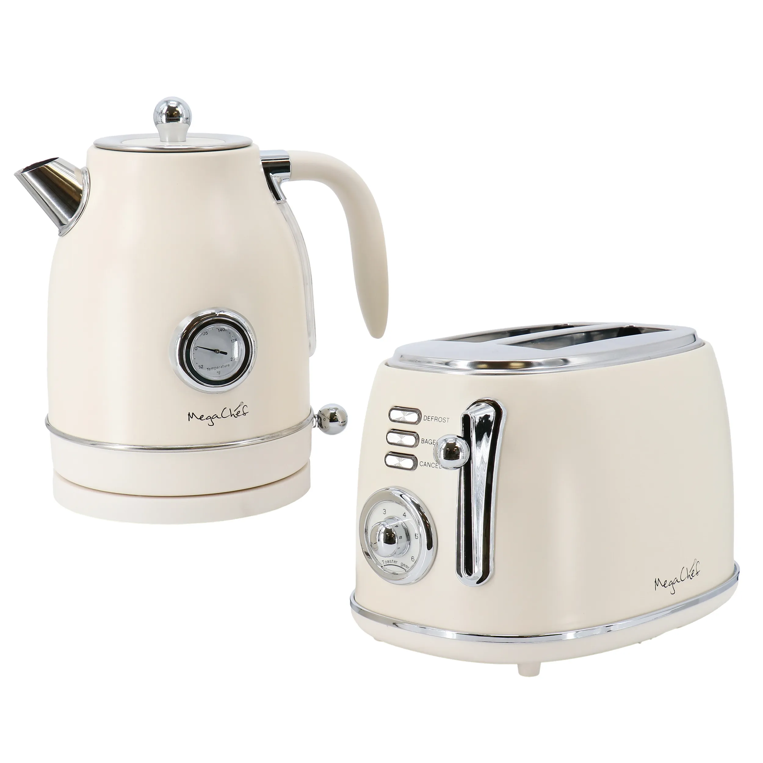 MegaChef MC-BTBK-C - MegaChef Electric Tea Kettle & Toaster Set - Matte Cream
