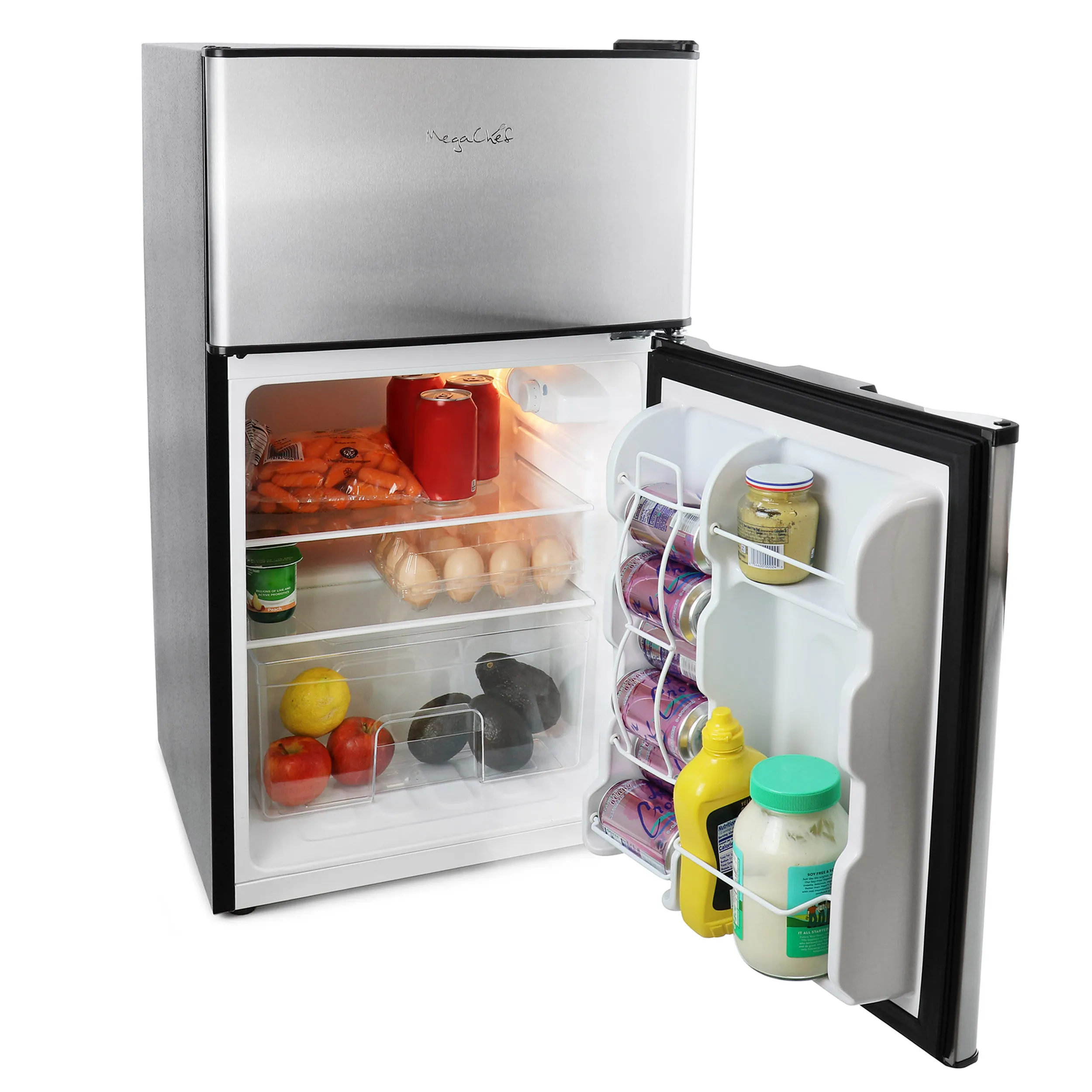 MegaChef MCR-D89 - Compact 3.2 Cu. Ft. Stainless Steel Refrigerator & Freezer