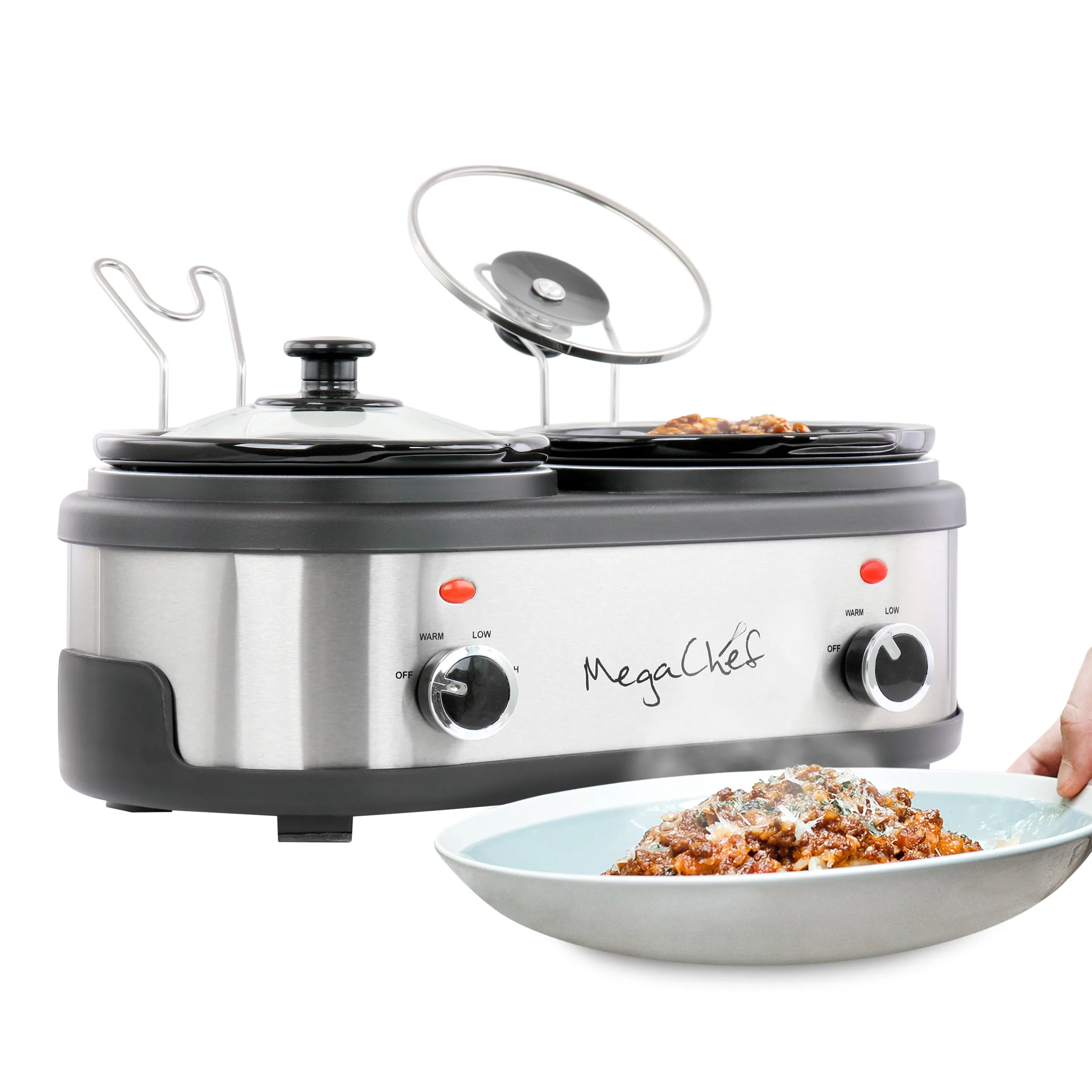 MegaChef MC-1500 - MegaChef 3 Quart Dual Crock Buffet Slow Cooker