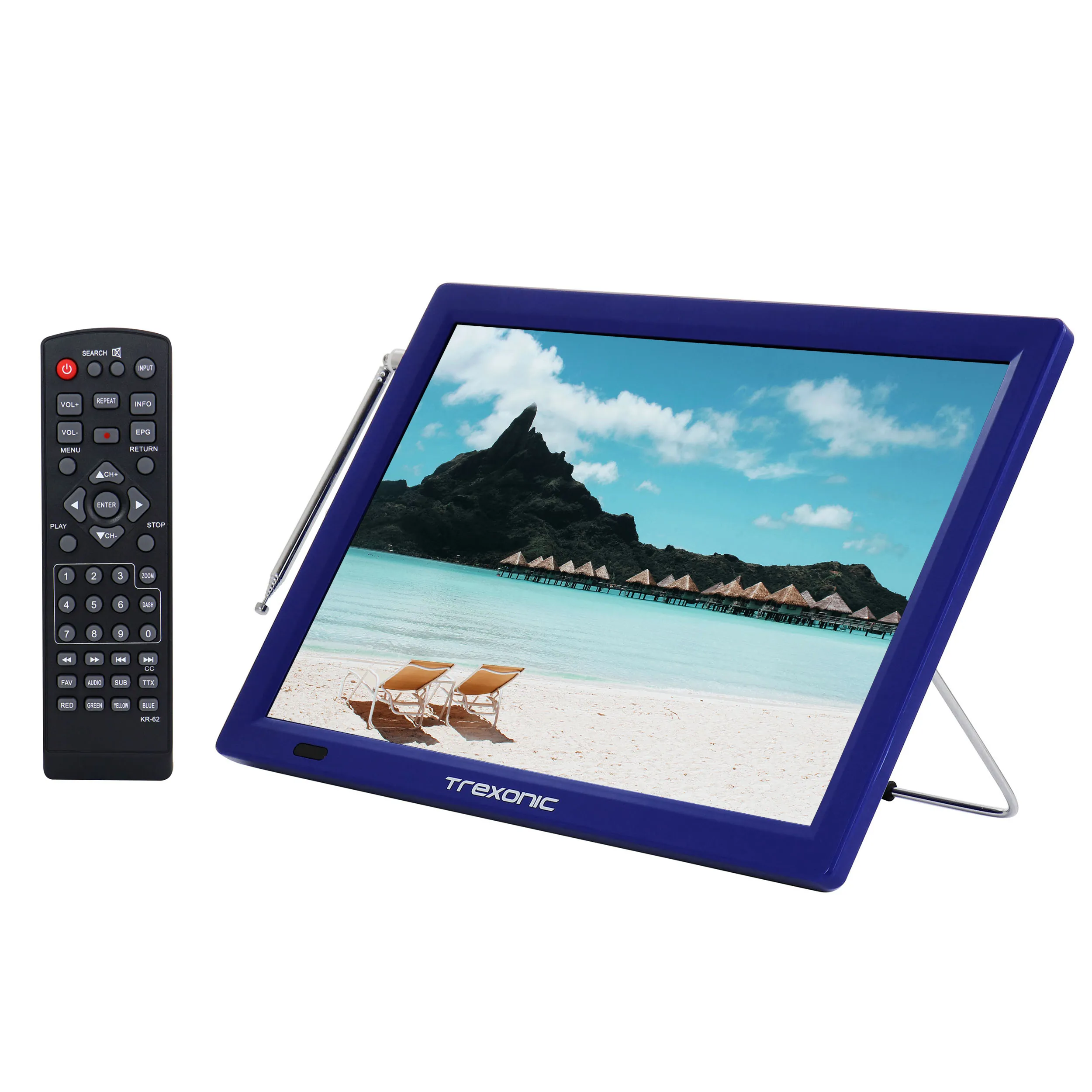 Trexonic TRX-14D-BLUE — Trexonic Portable Rechargeable 14 Inch LED TV with HDMI, SD/MMC, USB, VGA, AV In/Out and Built-in Digital Tuner