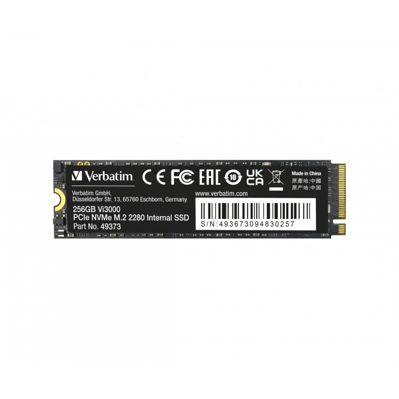 VERBATIM 49373 - Verbatim 256GB Vi3000 PCIe NVMe M.2 SSD for PCs