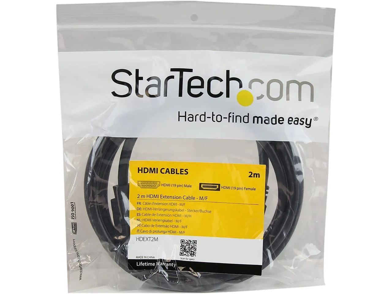 STARTECH HDEXT2M — 6.6FT/2M HDMI EXTENSION CABLE W/ ETHERNET; 4K (3840X2160P 30HZ)/FULL HD 1080P/10