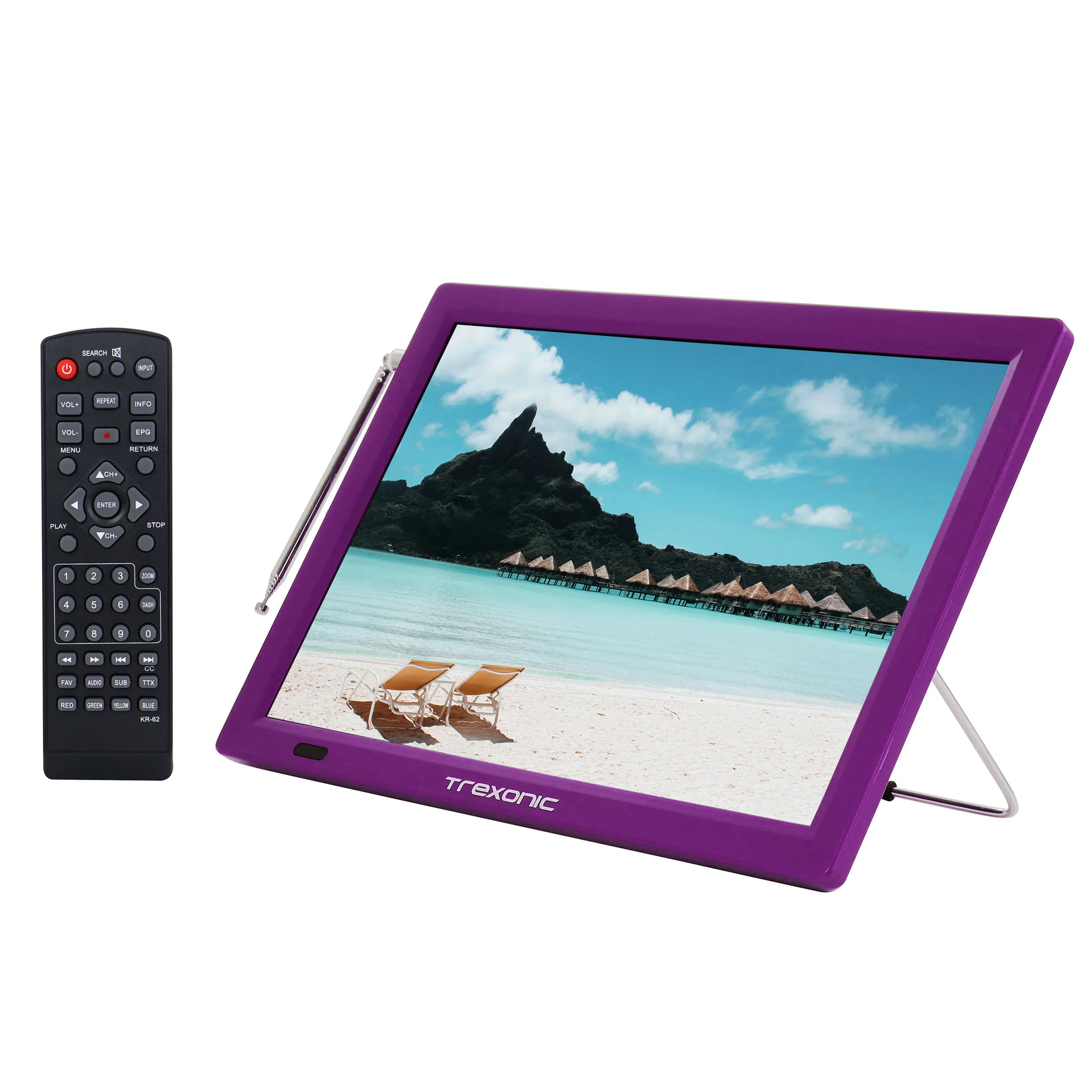 Trexonic TRX-14D-PURPLE - ished Trexonic Portable Rechargeable 14 Inch LED TV with HDM