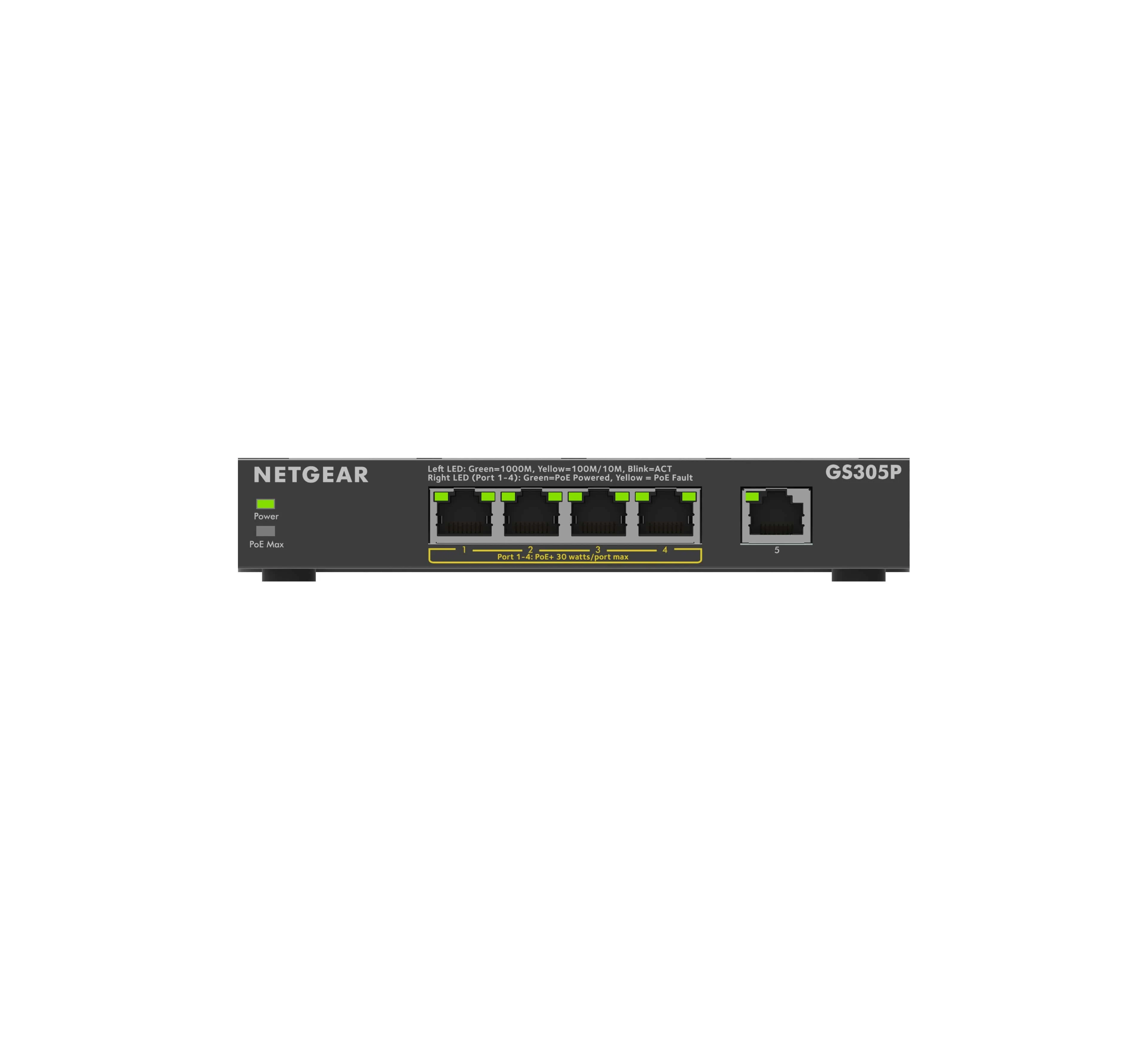NETGEAR GS305P-300NAS — GS305P-300NAS - 5-PORT GIGABIT ETHERNET UNMANAGED POE+ ESSENTIALS SWITCH (63W) -