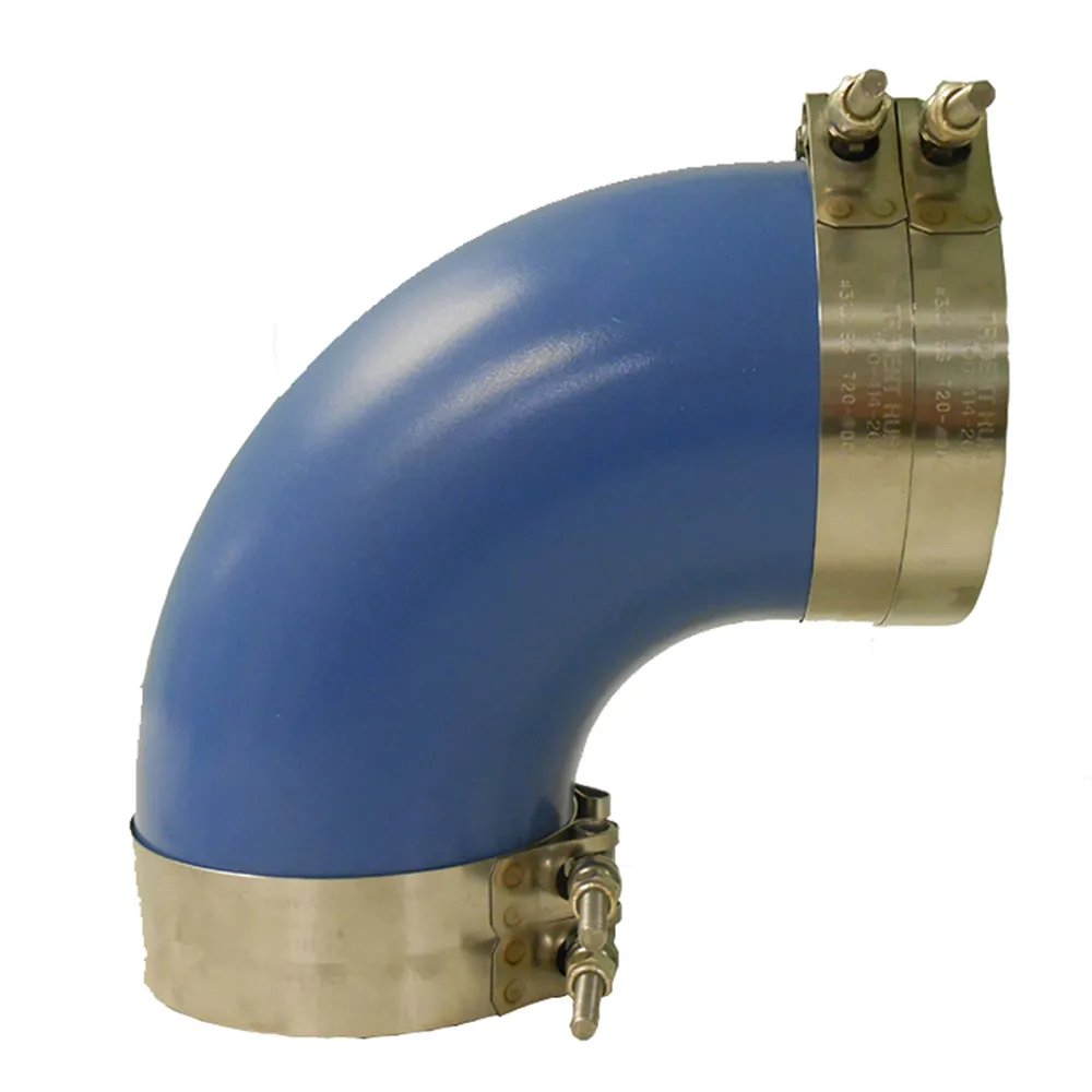 Trident Marine 290V3000-S/S — 90-Degree Blue Silicone Marine Exhaust Elbow with Clamps