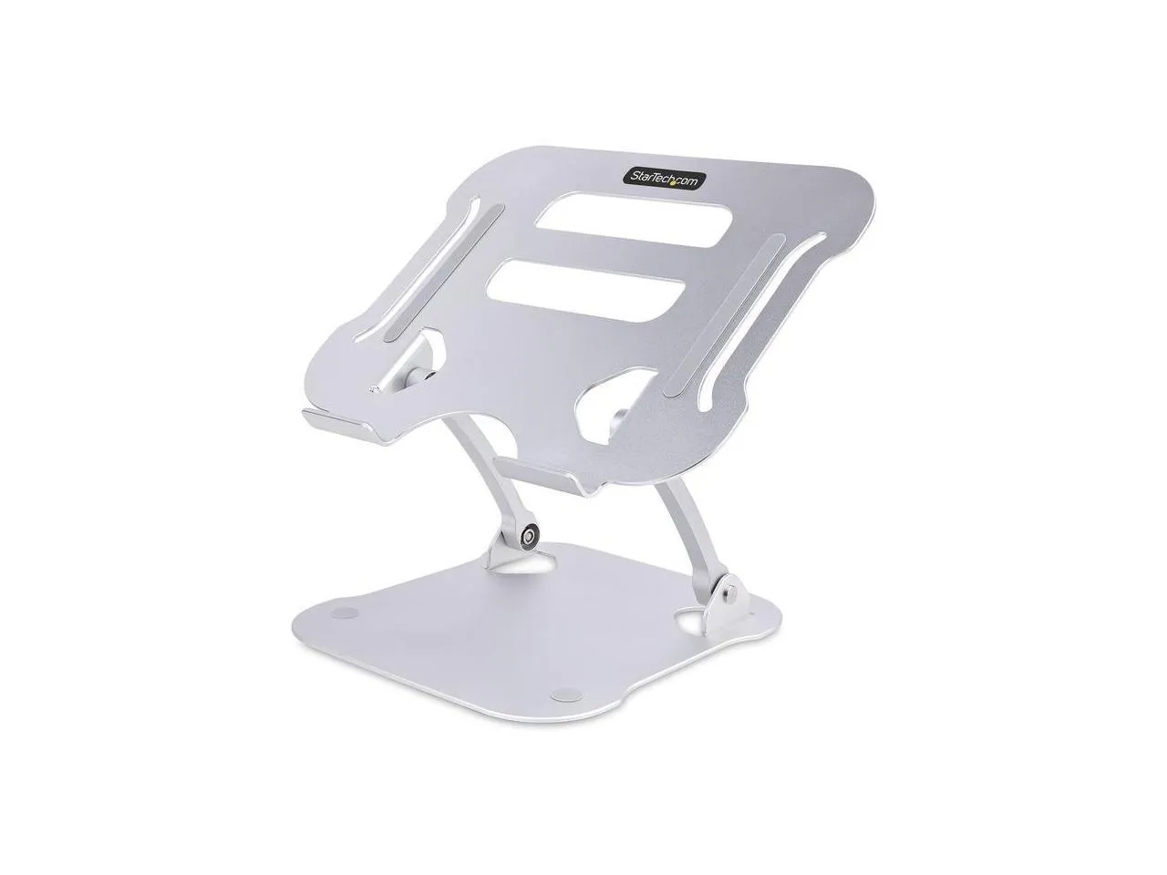 STARTECH ADJ-LAPTOP-RISER — THIS FOLDABLE SILVER LAPTOP STAND FOR DESKS FEATURES VENTED ALL-ALUMINUM CONSTRU