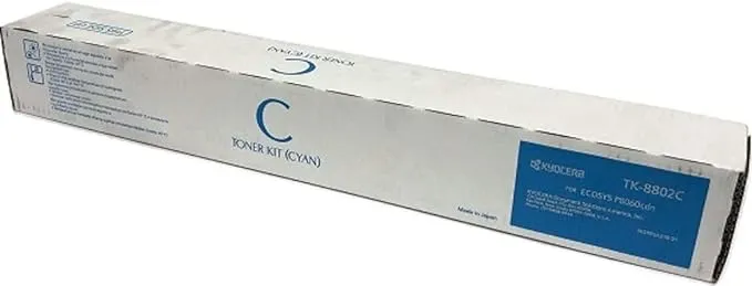 KYOCERA TK8802C — KYOCERA 1T02RRCUS0 Model TK-8802C Cyan Toner Cartridge for use ECOSYS P8060cdn A3 Color Laser Printer, Up to 20000 Pages Yield at 5% Average Coverage