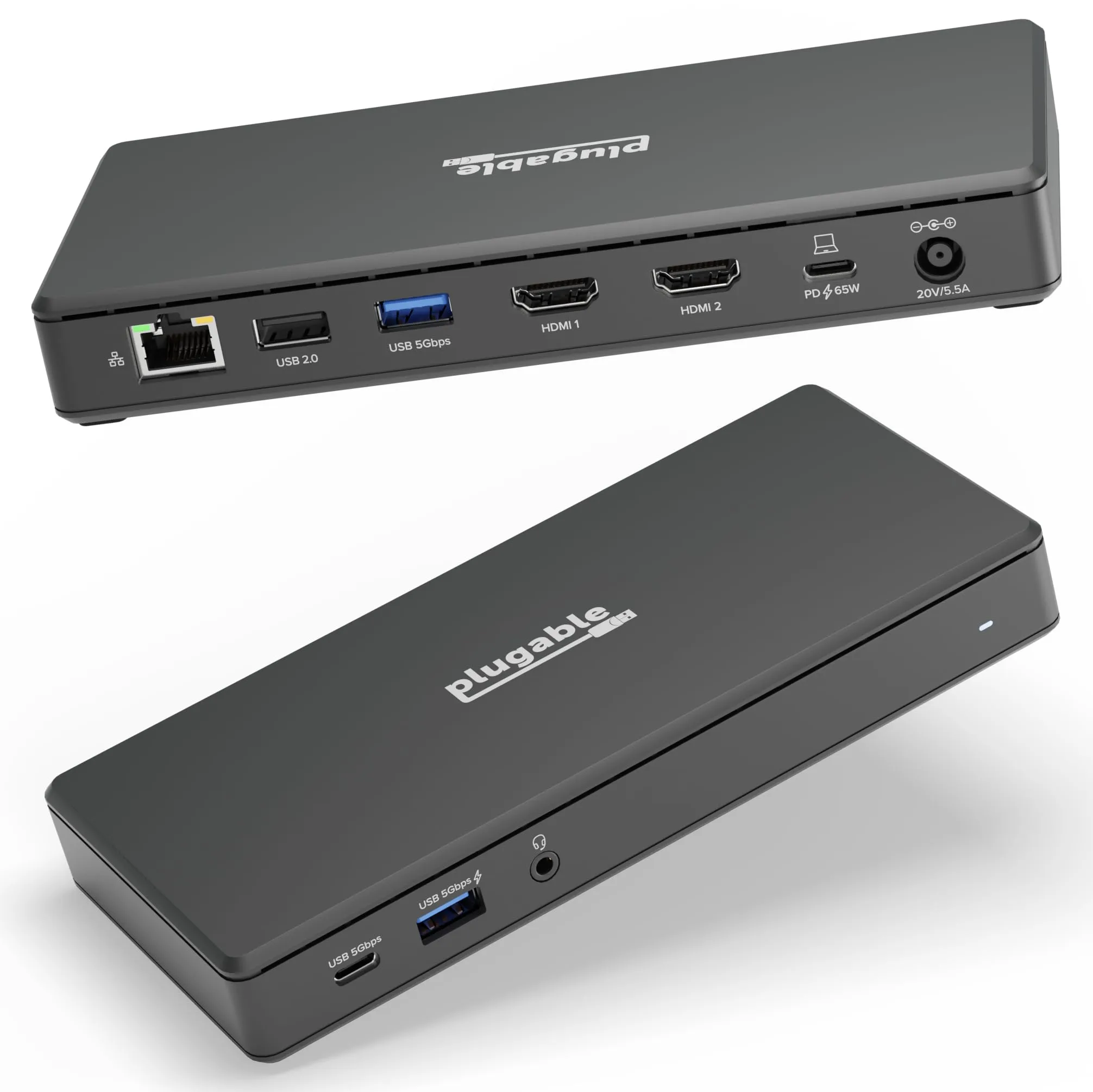 Plugable Technologies UD-MSTH2 — Plugable USB-C Dual HDMI Docking Station with 65W PD