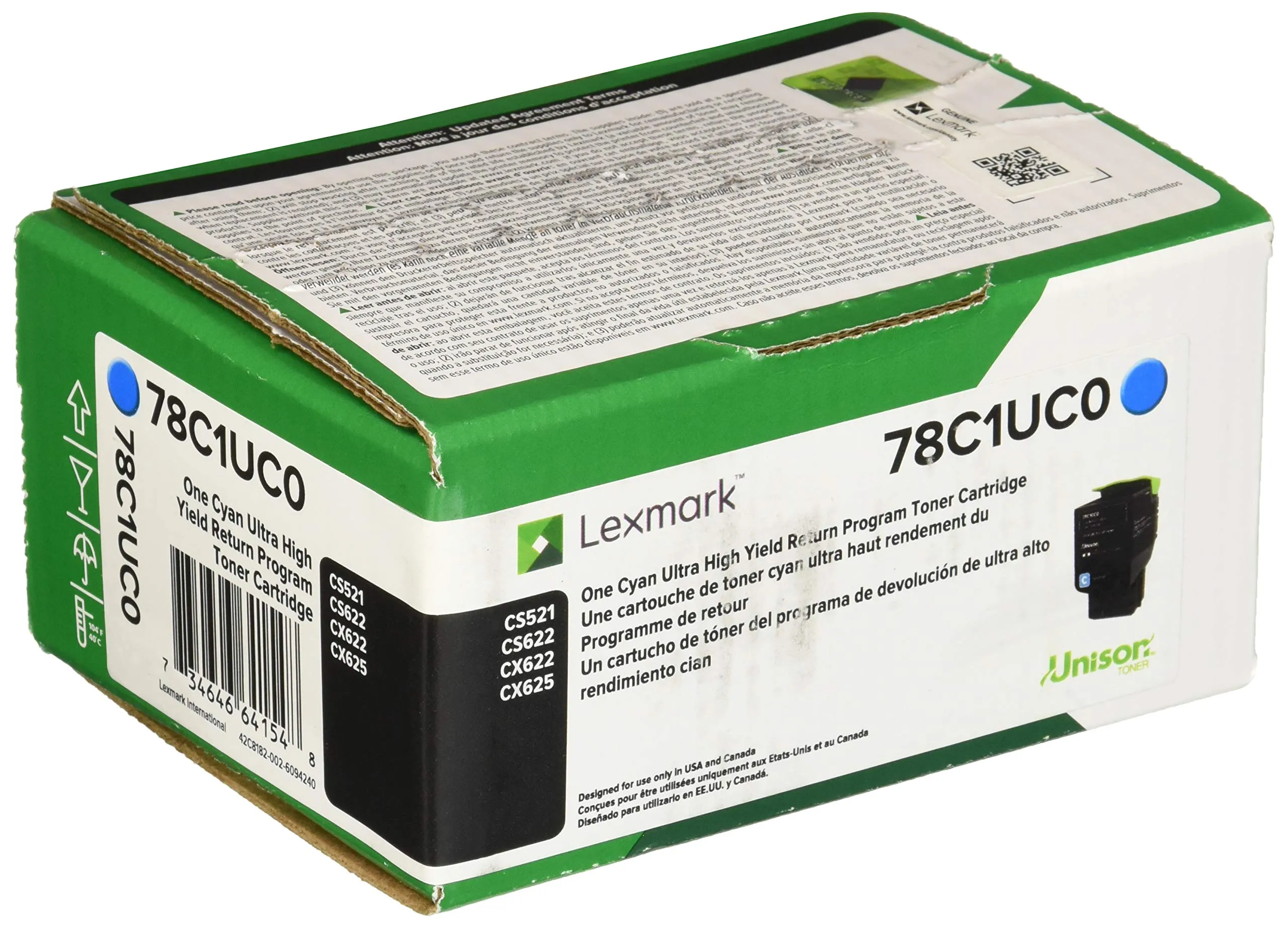 Lexmark 78C1UC0 — LEXMARK 78C1UC0 CYAN RETURN PROGRAM TONER CARTRIDGE FOR USE IN CS521,CS/CX622 ES