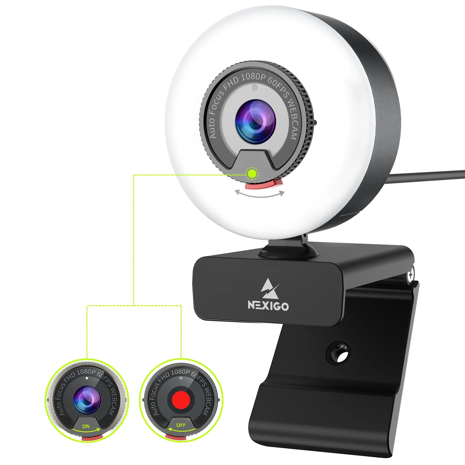 NEXIGHT INC. N960E — NEXIGO N960E 1080P 60FPS WEBCAM WITH RING LIGHT