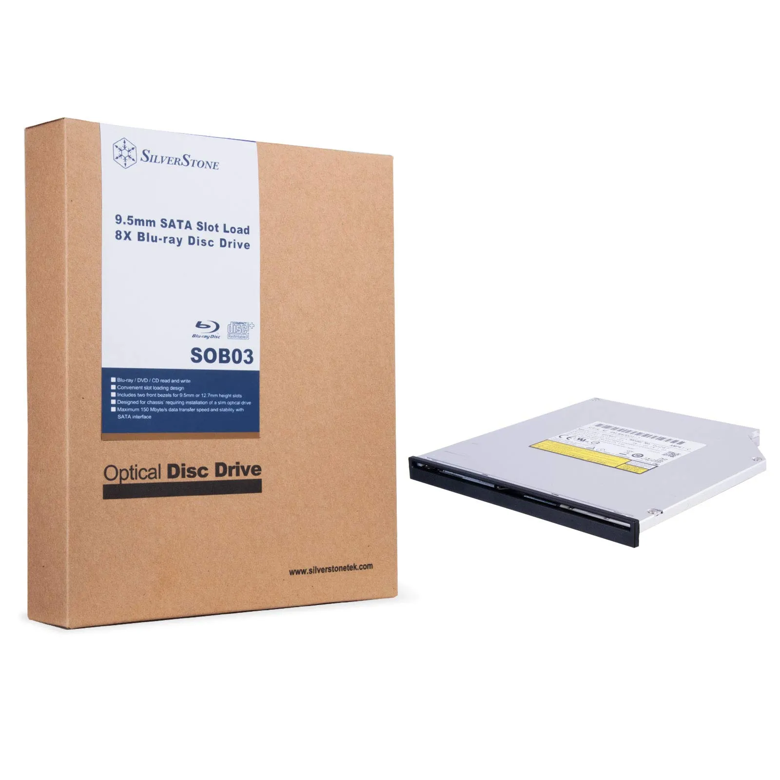 SilverStone SOB03 - Silverstone Slim Slot-Loading Blu-ray Drive - 8x Speed